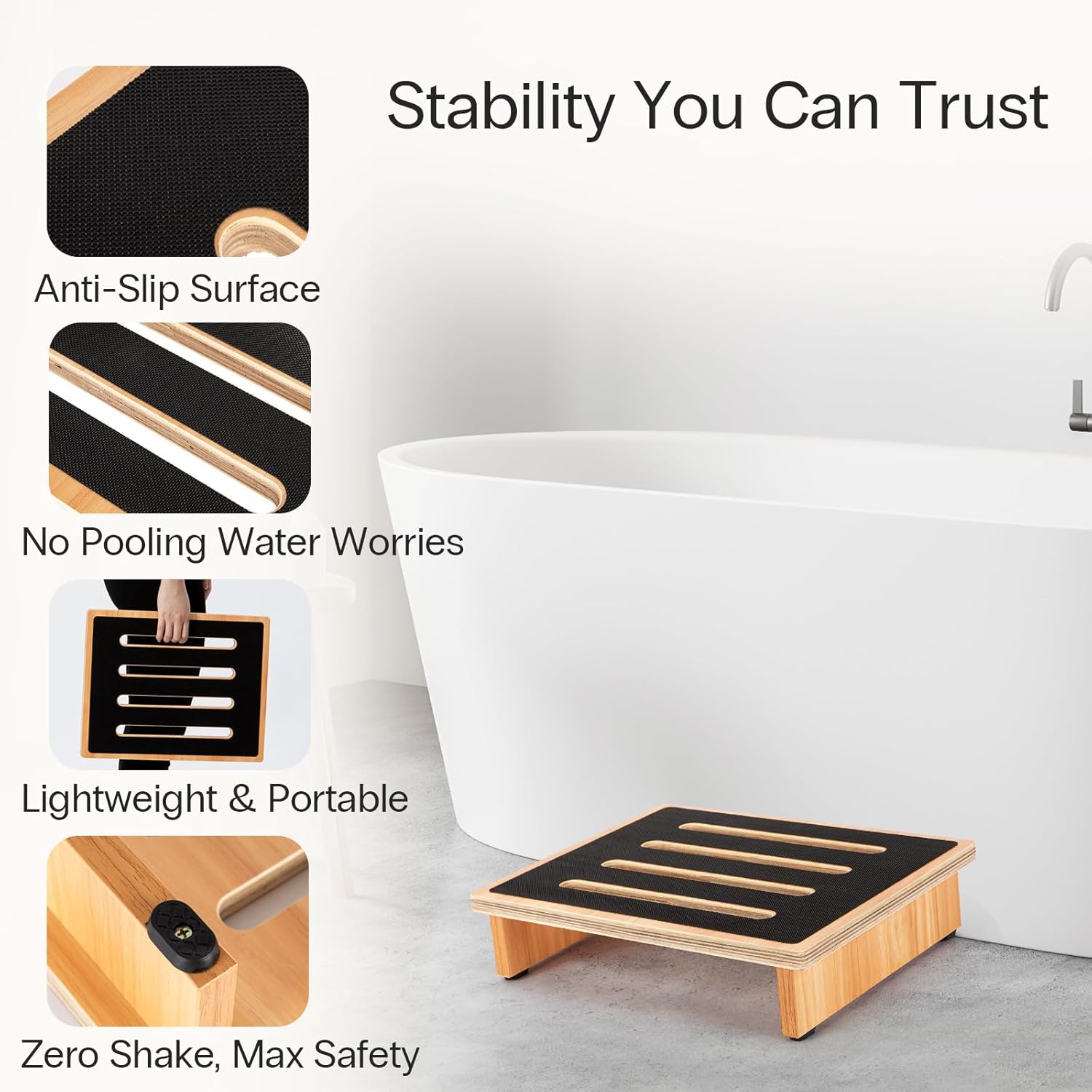 Thumbnail 2 de StrongTek One Step Stool for Adults (Natural) — Durable Wooden Risers with Non-Slip Surface