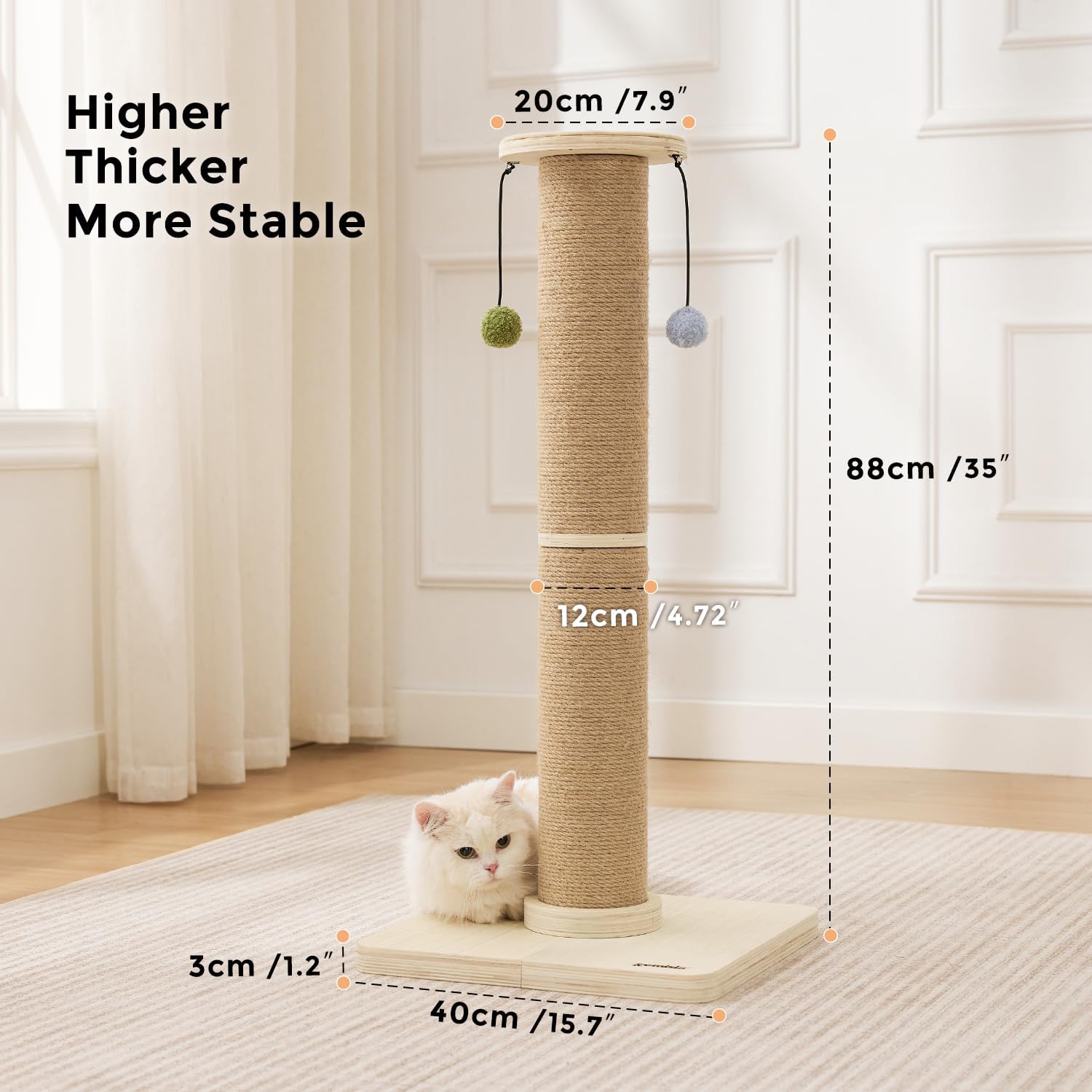 Thumbnail 4 de ZOMISIA 88cm Tall Cat Scratching Post with Sisal Rope & Dangling Balls