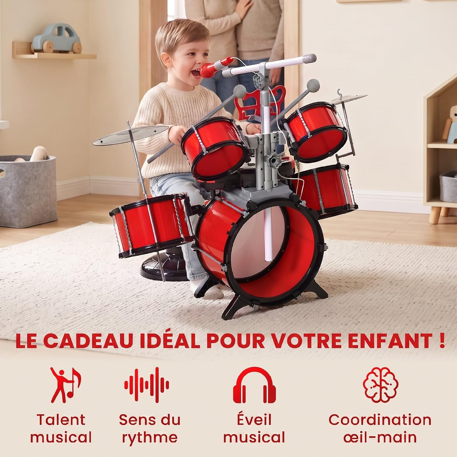 Thumbnail 2 de HOMCOM 390-022 drumstel voor kinderen met keyboard en microfoon, rood