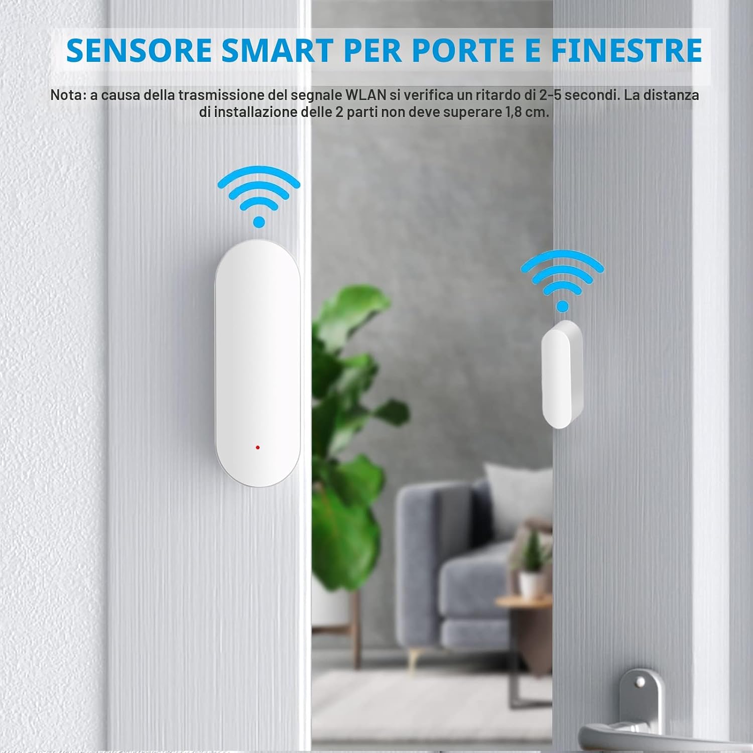 Detalle 2 de Sensore porta WiFi intelligente per finestre e porte, wireless, compatibile Alexa e Google Assistant (1 Pack)