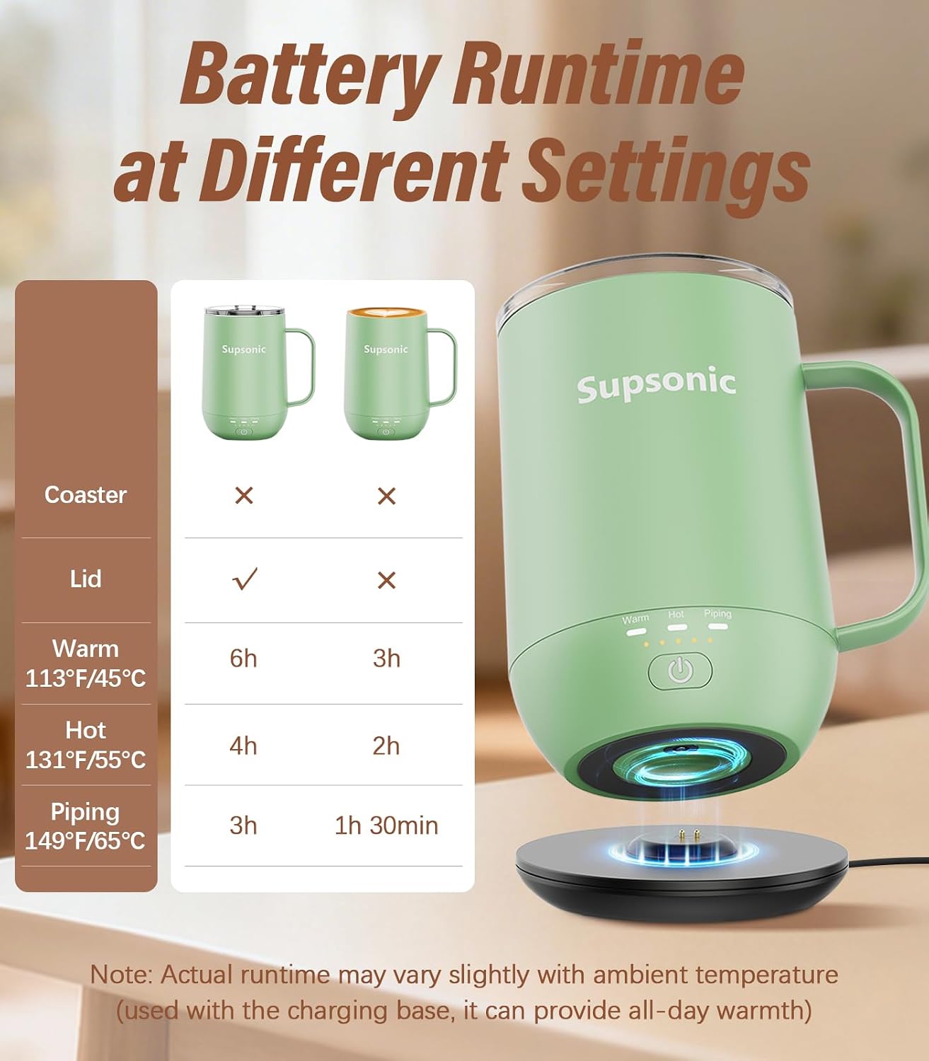Thumbnail 6 de Supsonic 16oz Self-Heating Coffee Mug — Smart Heated Mug with 149°F/131°F/113°F, Auto Shut-Off