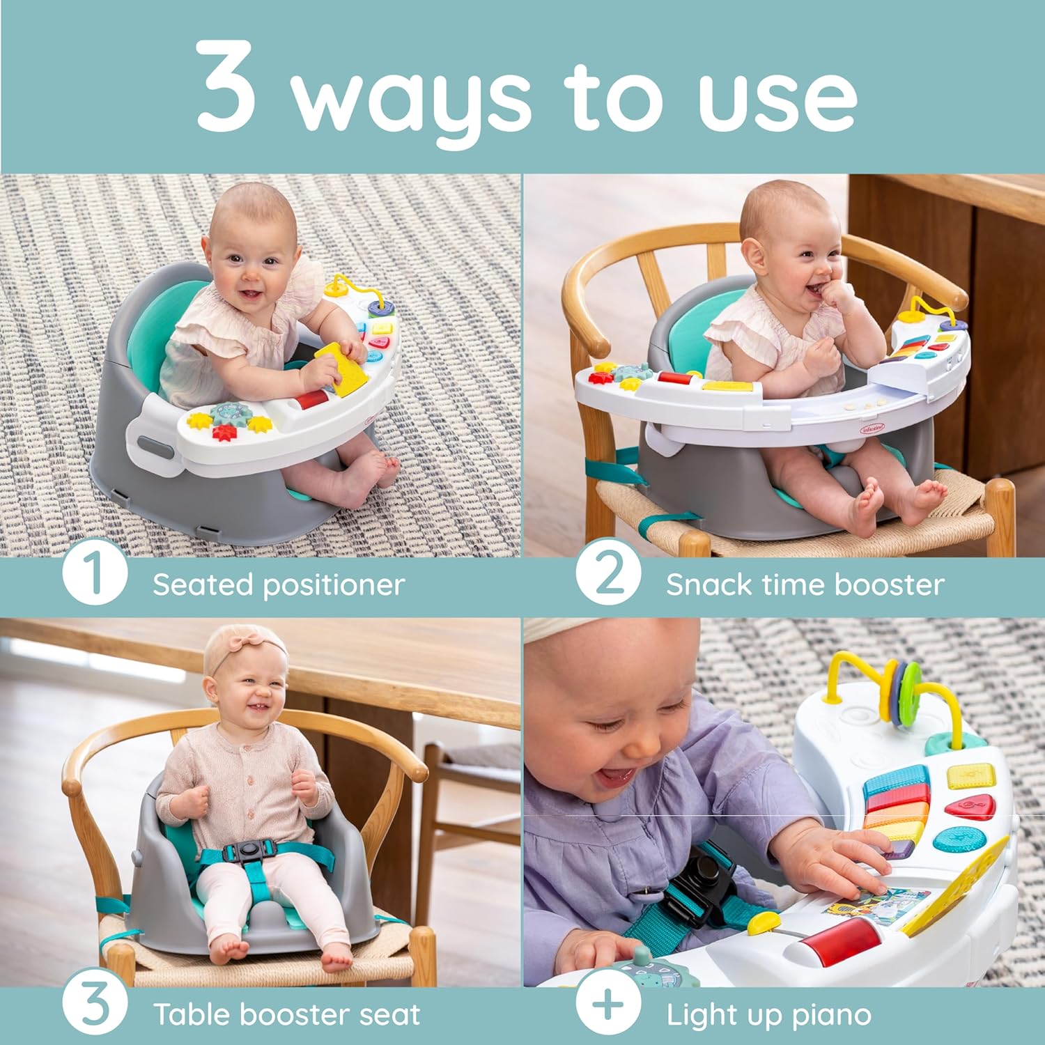 Thumbnail 1 de Infantino Music & Lights 3-in-1 Baby-Booster: Entdeckungssitz, Sitzerhöhung und Tischsitz in Blau
