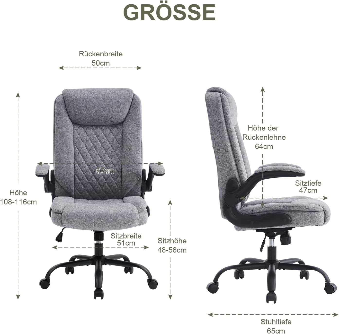 Detalle 2 de CASTLOVE Bürostuhl Ergonomisch – Chefsessel mit gepolsterten Armlehnen, Kopfstütze und 150 kg Tragfähigkeit