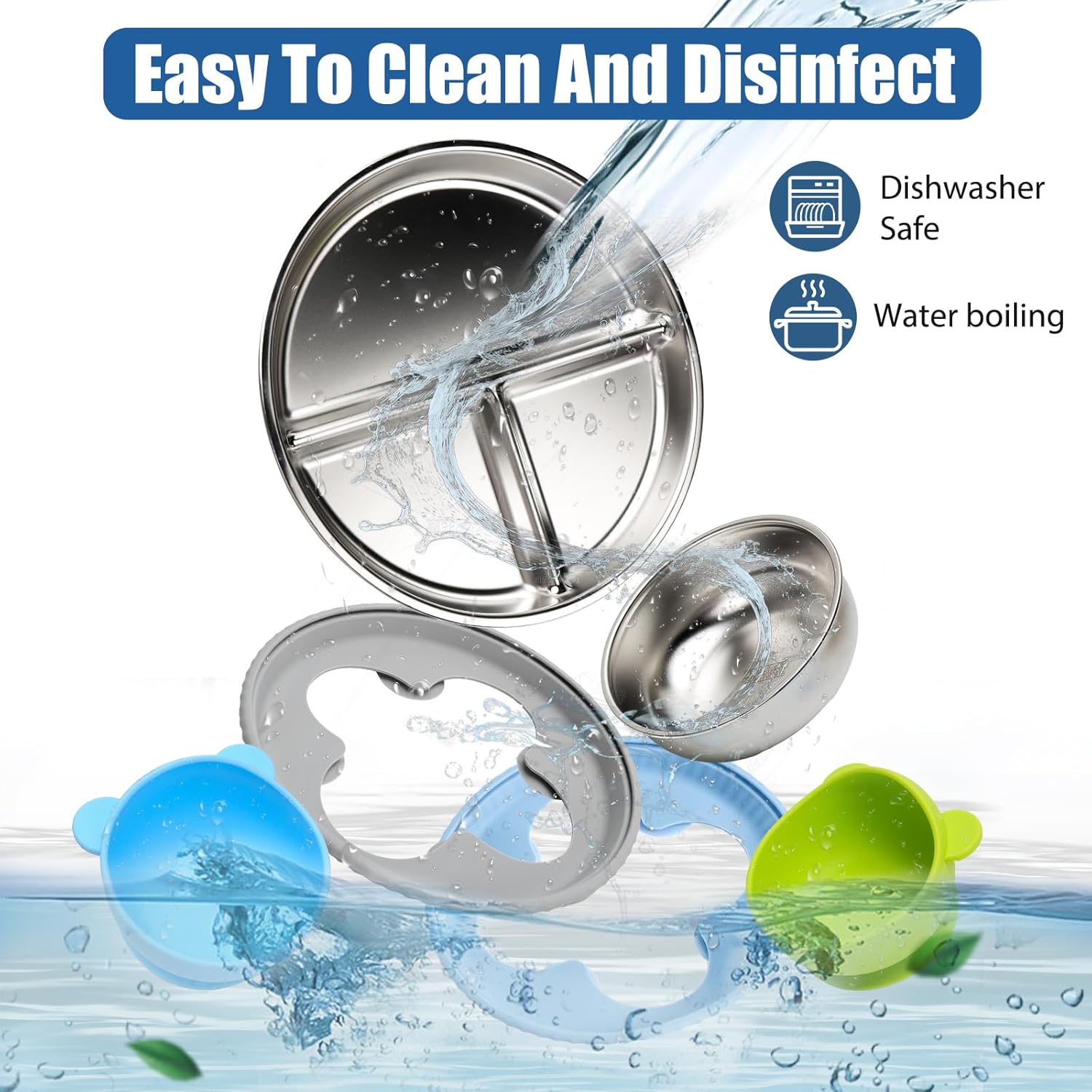 Thumbnail 5 de CLDY 2-teiliges Babyteller-Set aus Edelstahl mit Saugnapf + 2 Breischalen (BPA-frei, auslaufsicher)