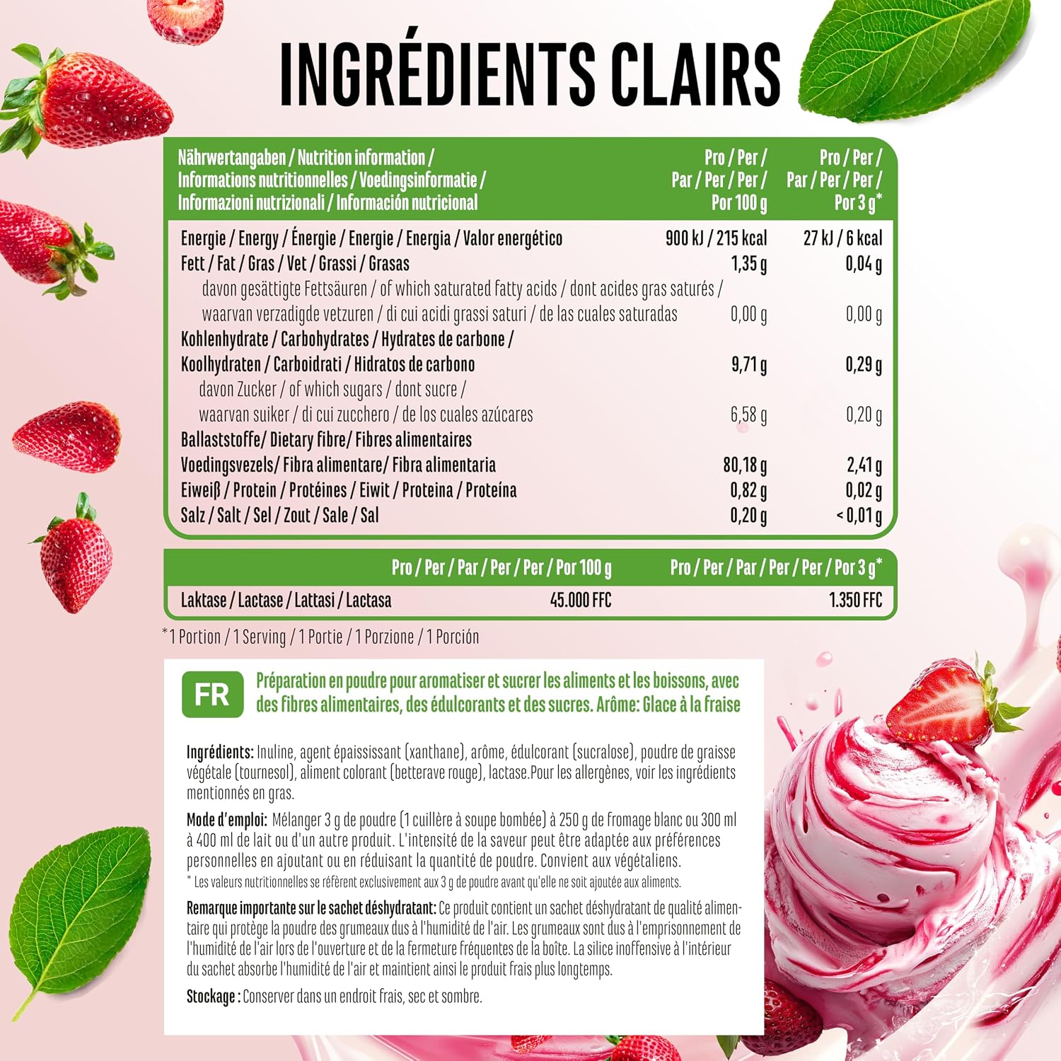 Detalle 2 de Poudre d’arôme Glace à la fraise Flavor Craft – 250 g, goût gourmand pour aliments & boissons