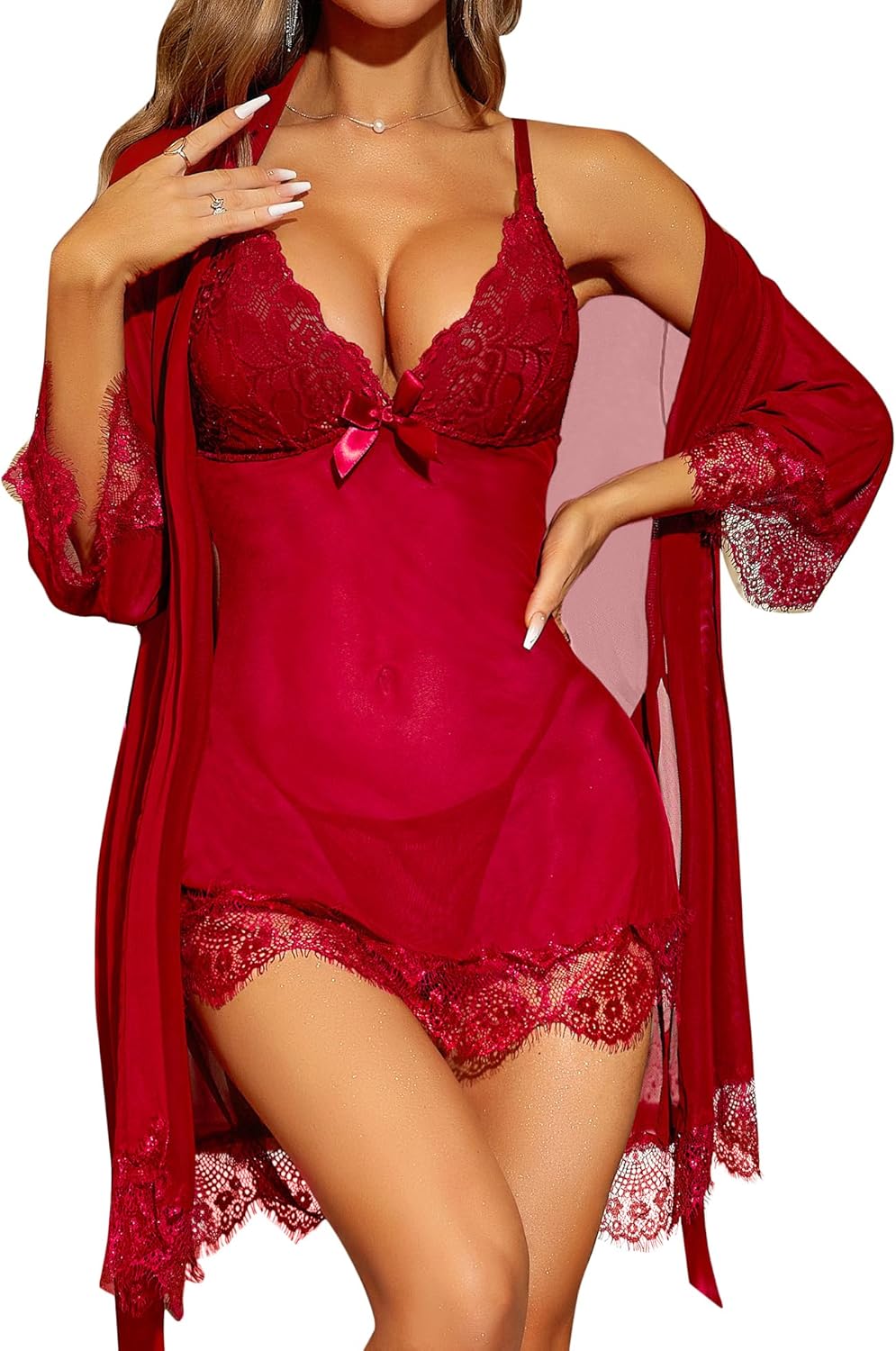 Thumbnail 6 de RSLOVE Nuisette Dentelle 3 Pièces — Robe de Nuit Babydoll avec G‑String