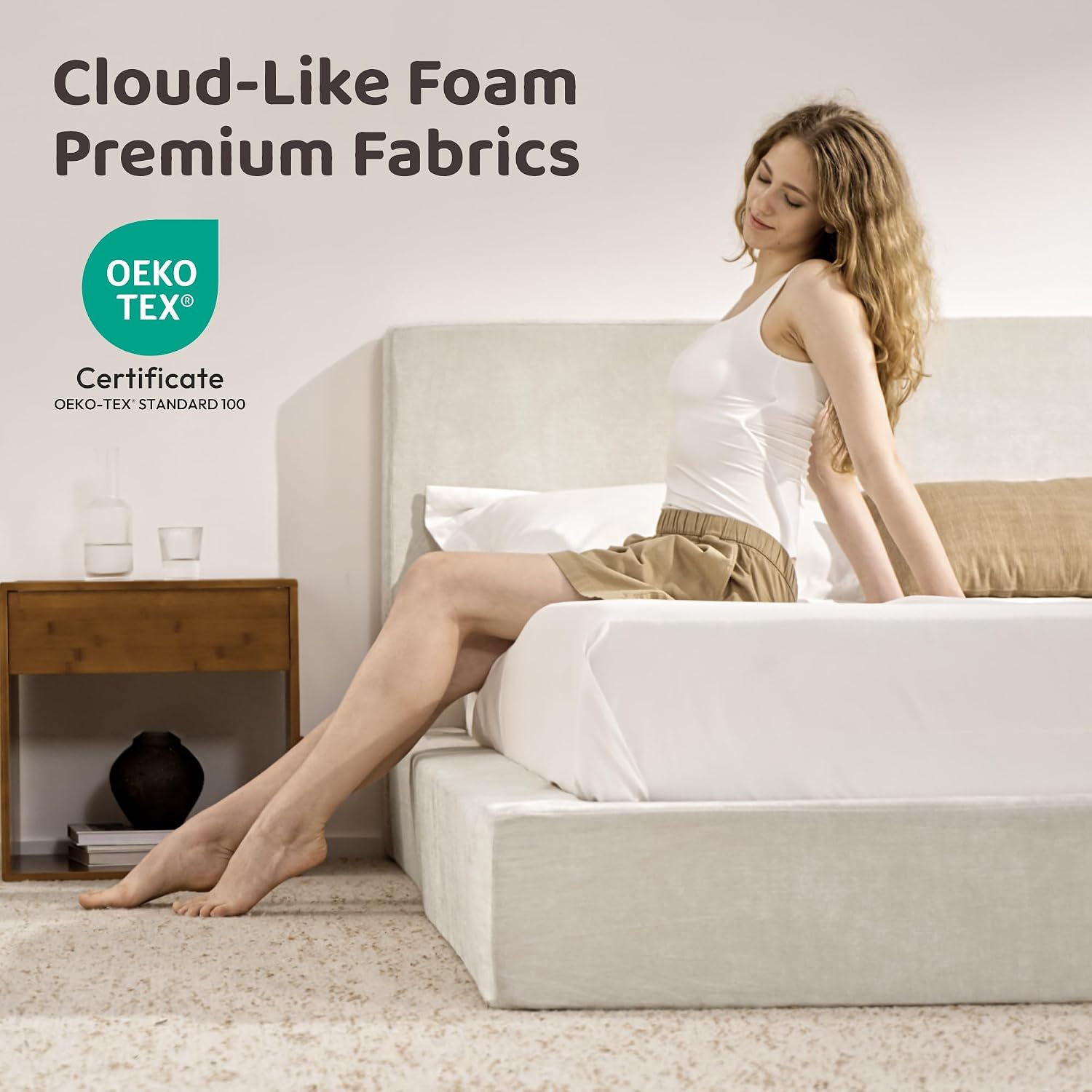 Detalle de RECCI CWC-001 AirFrame King Upholstered Bed Frame with Chenille Headboard