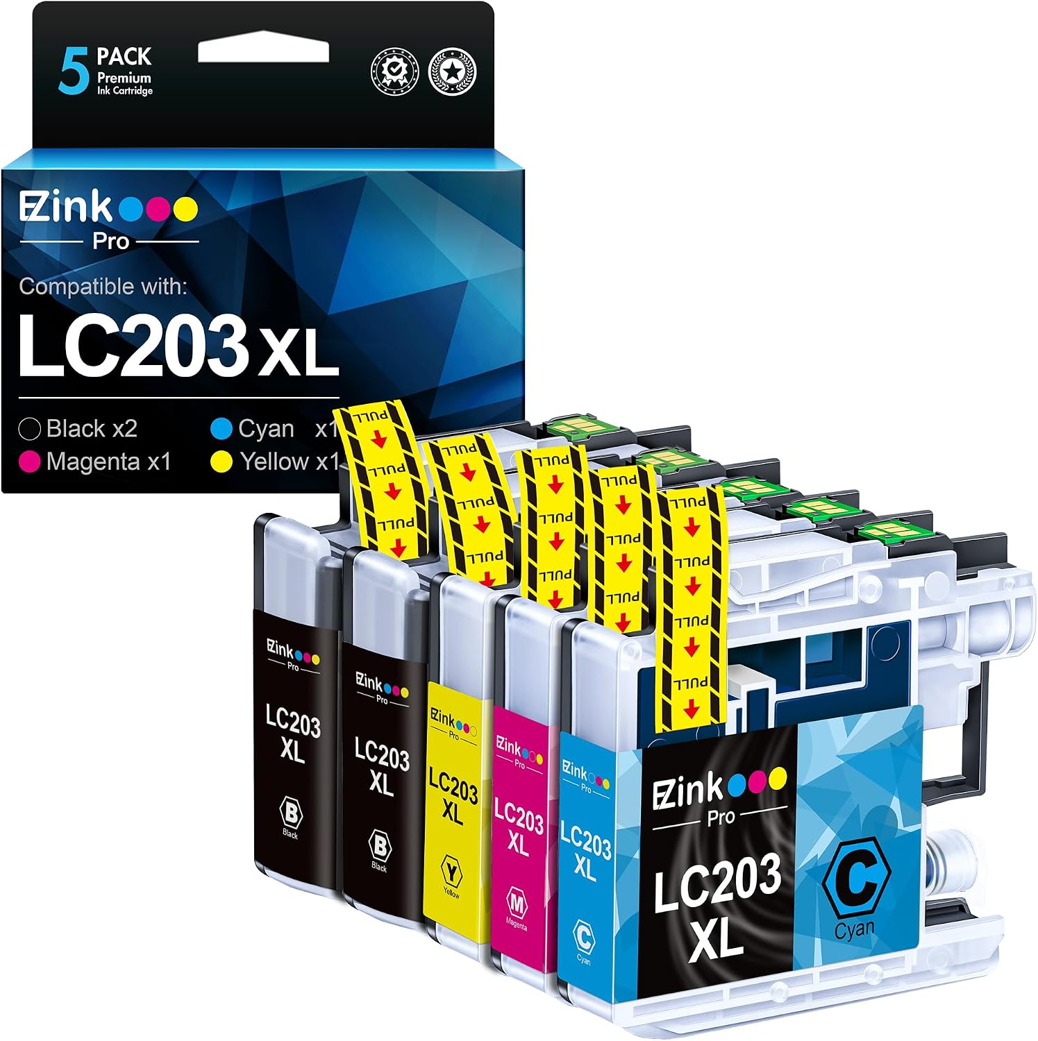 Detalle de E-Z Ink Pro LC203XL Replacement Ink Cartridges, 5-Pack with Black and CMY