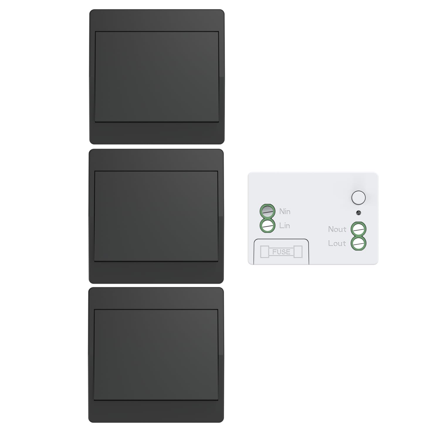 Detalle de Aovrlcx Black 301V301 draadloze schakelaarset, batterijloos, RF 433 MHz, 10 A