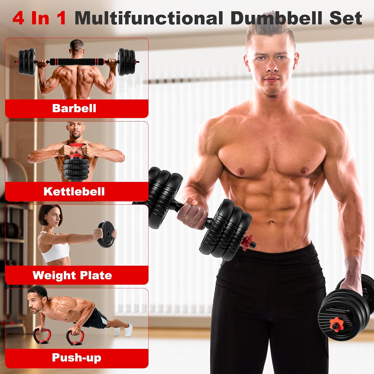 Thumbnail 1 de SCEPKN Adjustable Dumbbell Set (10/20/30/45/70/90 lbs) — 4-in-1 Free Weight System for Home Gym