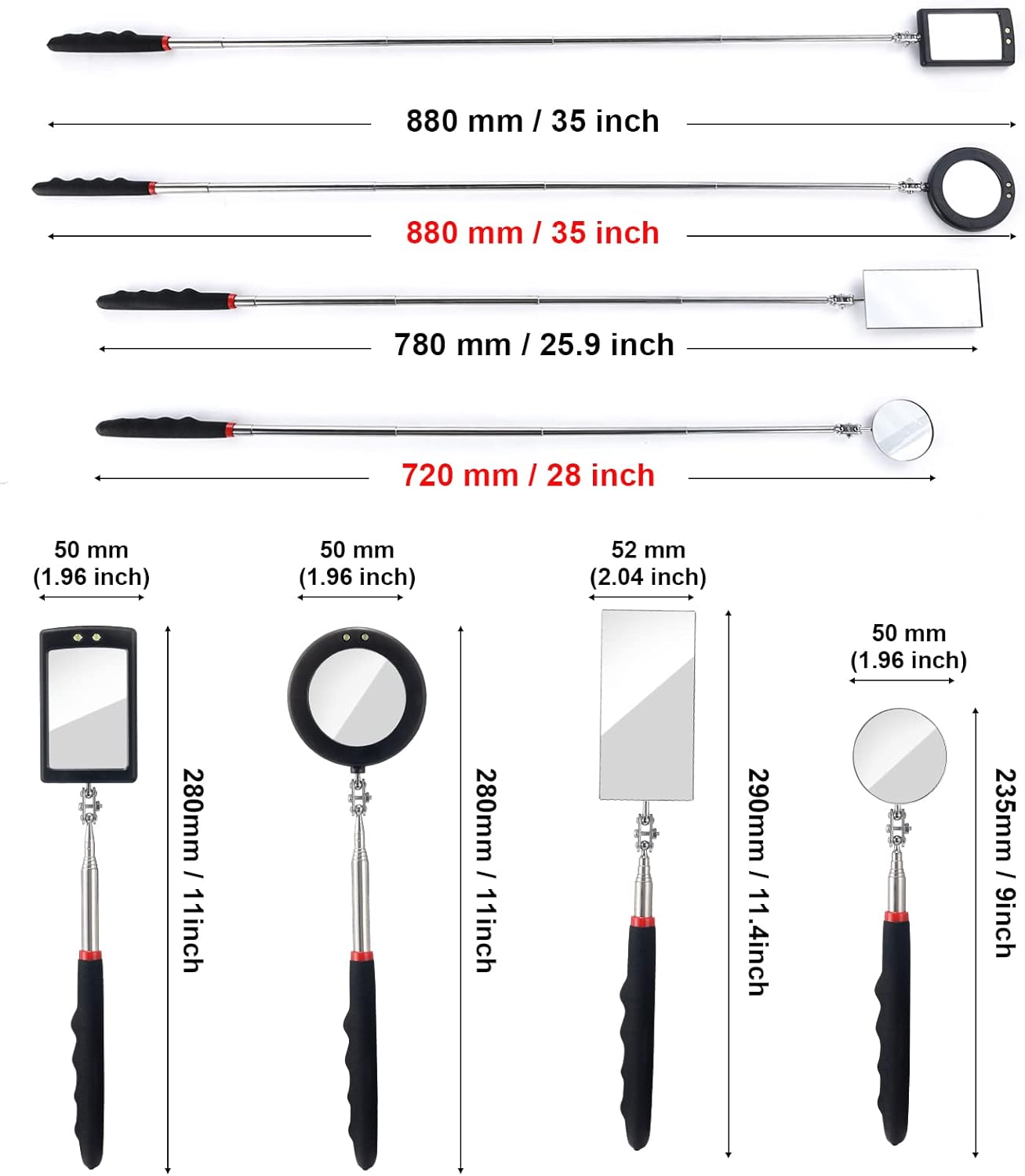Thumbnail 1 de FPXNB 4PCS telescoping inspection mirror with LED lighted inspection mirrors for mechanics and vehicle checks