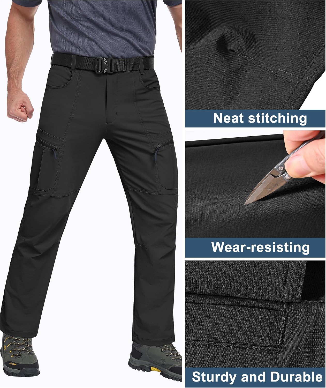 Detalle de Mens Hiking Pants Waterproof Cargo Work Pants: Lightweight Nylon, 6 Pockets