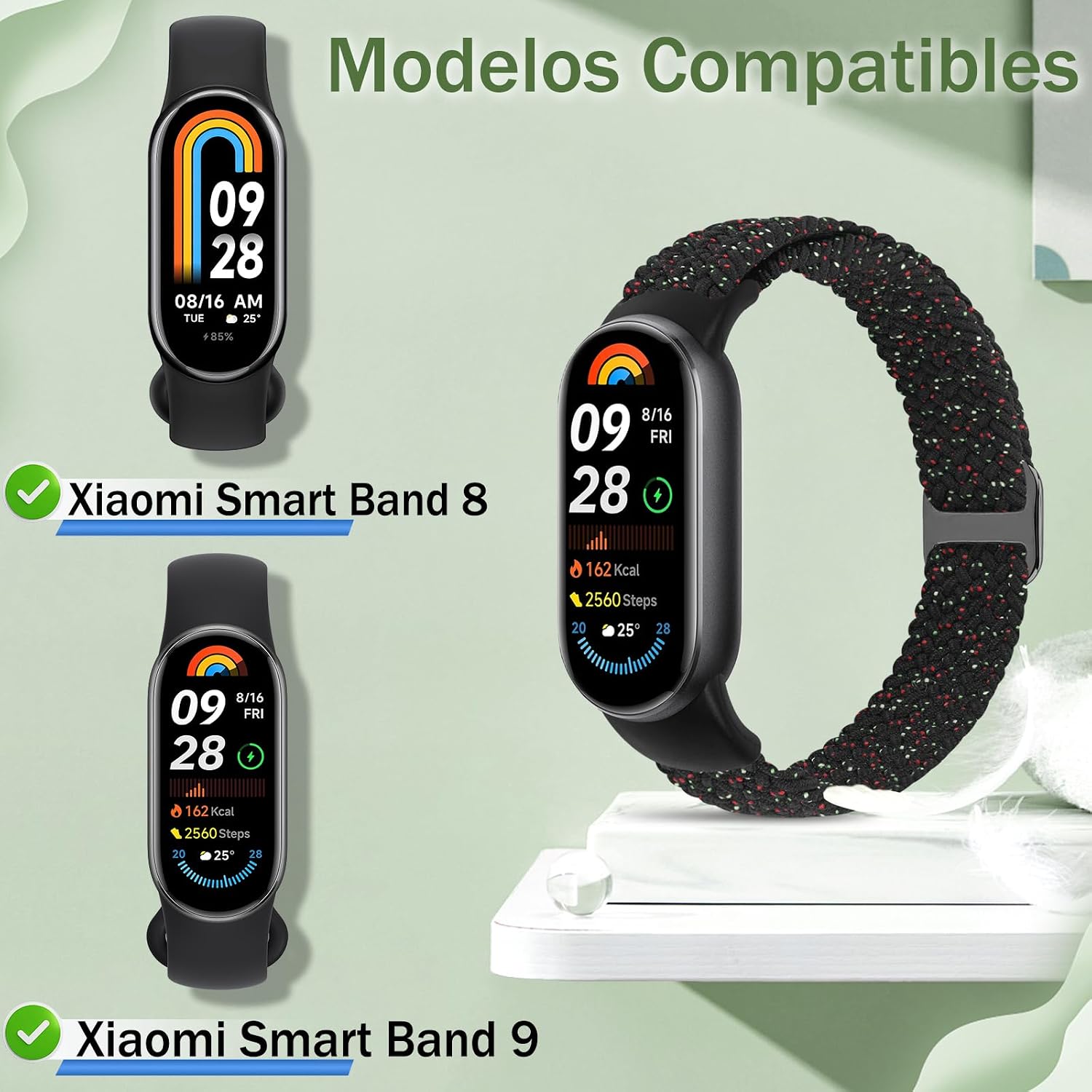 Detalle de Janpso Correas elásticas trenzadas para Xiaomi Smart Band 8/9/10 – ajuste cómodo y duradero