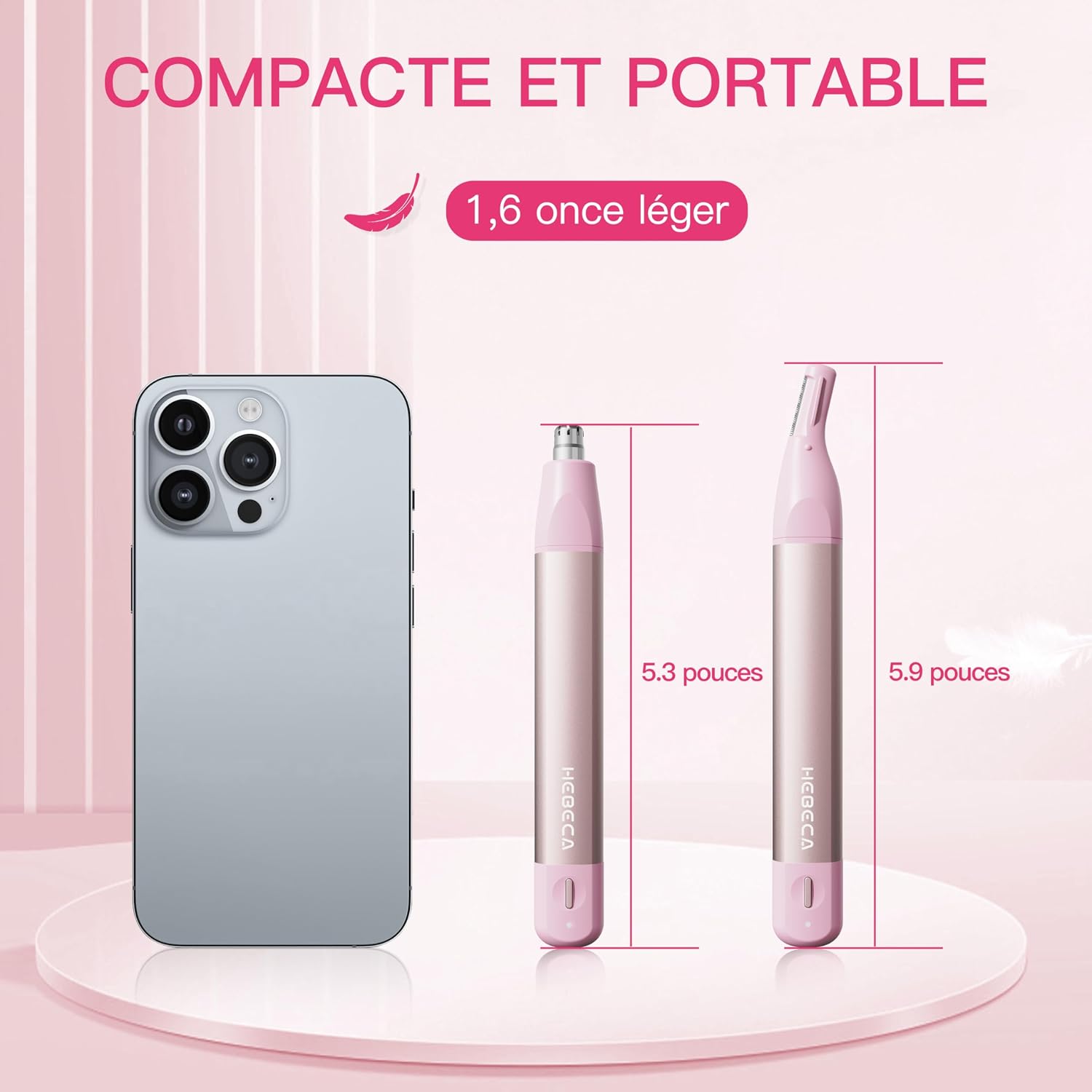 Thumbnail 6 de HEBECA Tondeuse nez & oreilles femme 2 en 1 rechargeable étanche (Rose)