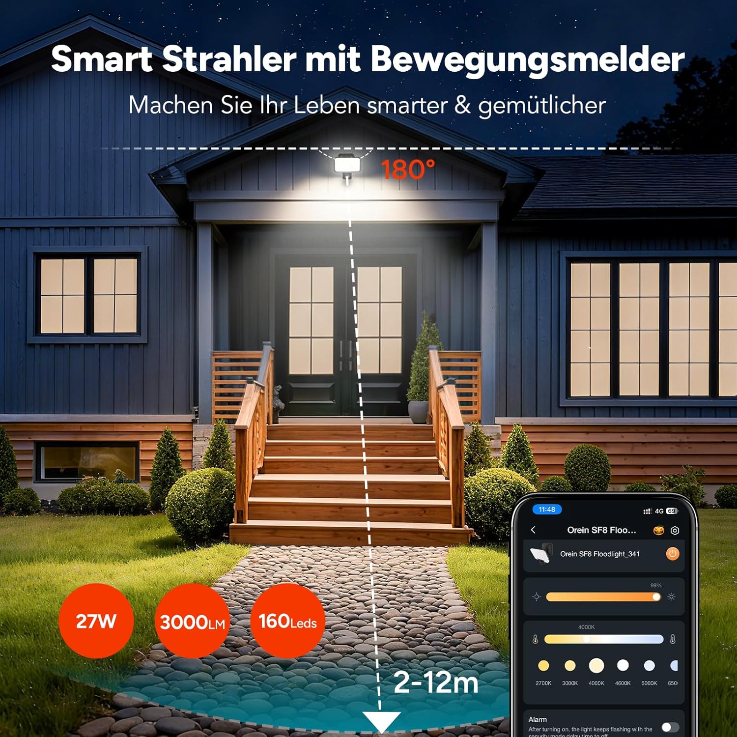 Thumbnail 5 de OREiN Smart LED Strahler mit Bewegungsmelder 28W/3000lm – IP65 Außenleuchte mit 2700/4000/6500K, Gruppensteuerung & Zeitplan