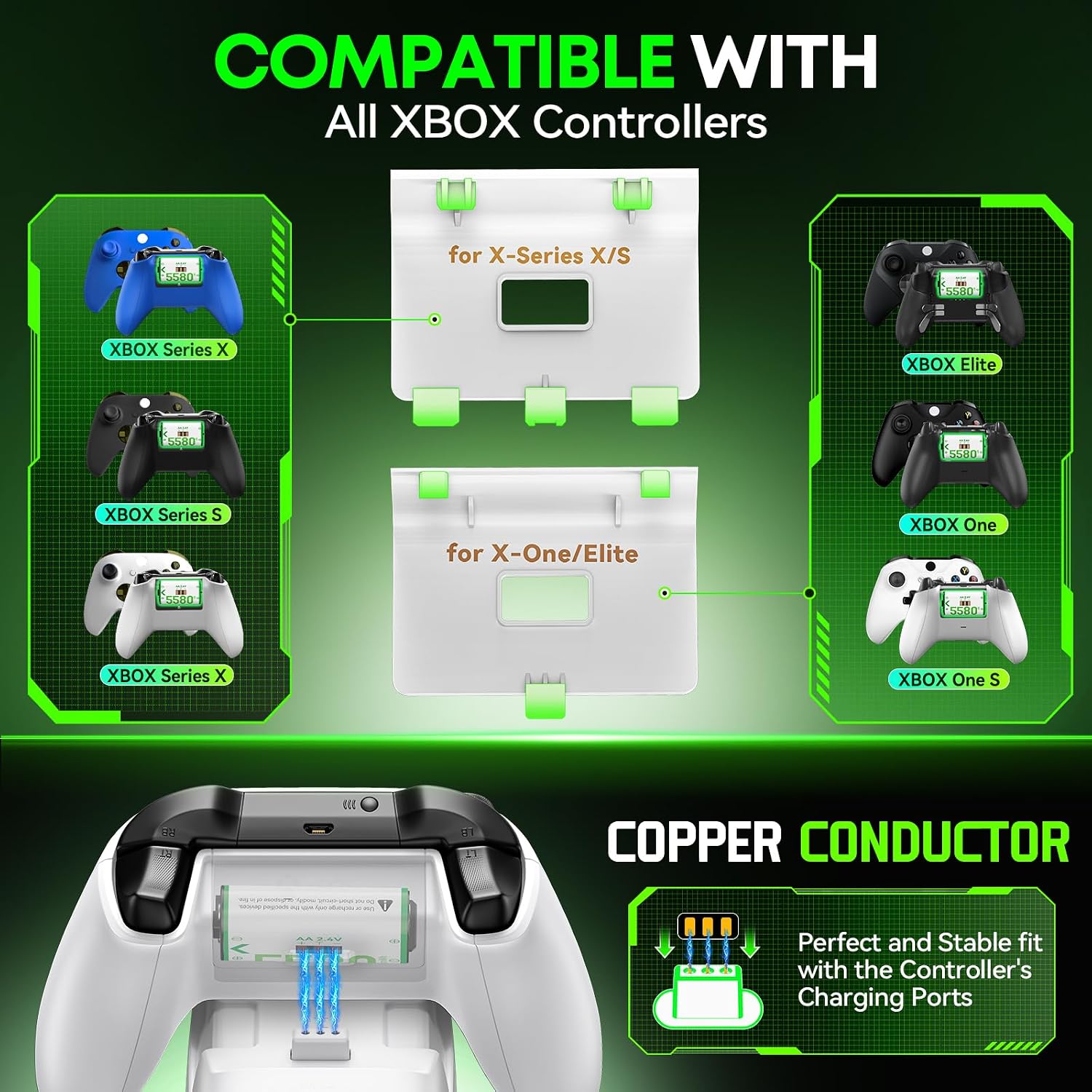 Detalle de OIVO Controller Charging Dock with 4 x 5580mWh Rechargeable Battery Packs for Xbox Series X/S and Xbox One