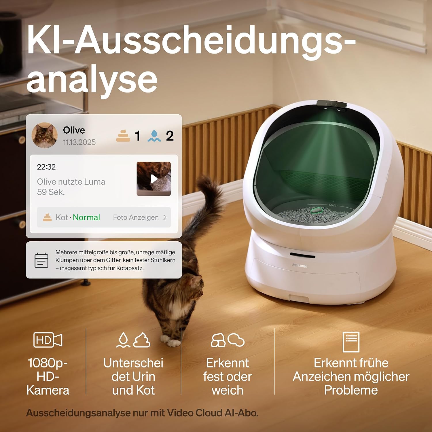 Detalle 2 de PETLIBRO Luma: Selbstreinigende Katzentoilette mit KI-Kamera – Geruchssteuerung, Mehrkatzen-Erkennung und App-Steuerung