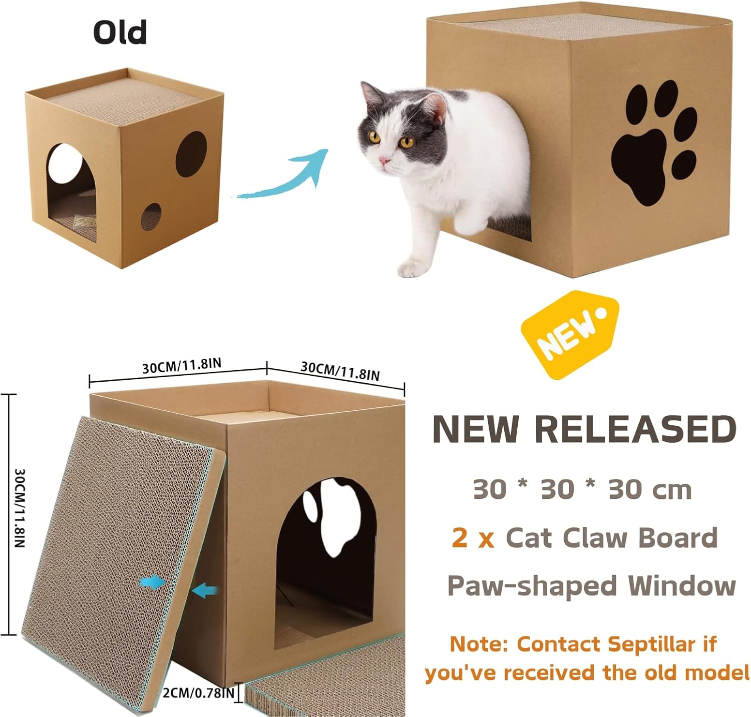 Thumbnail 1 de Cat Cardboard Scratcher: House with Scratch Pads for Indoor Cats and Small Pets