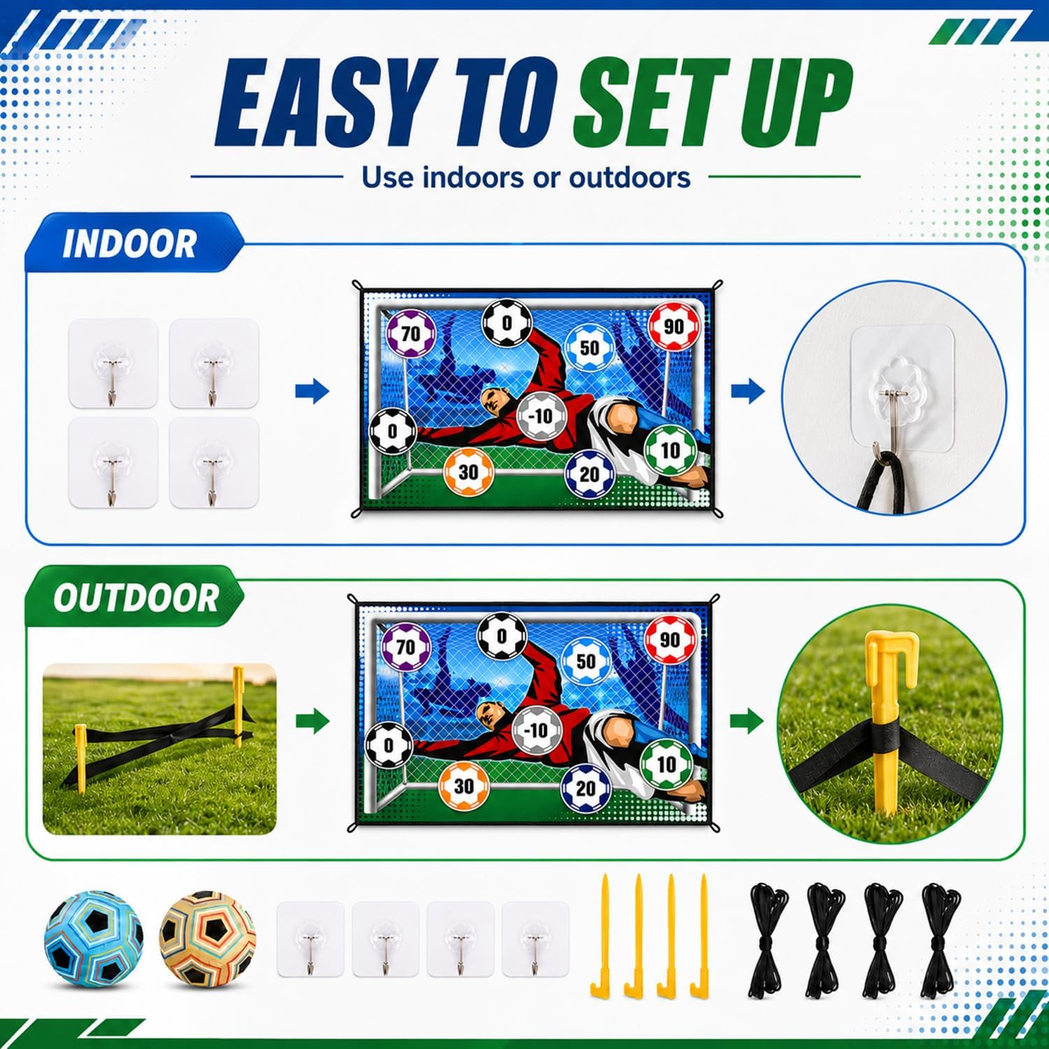 Thumbnail 6 de Kids 2-in-1 Soccer Ball & Sandbag Throwing Game Set with Velcro Balls and Foldable Flannel Goals