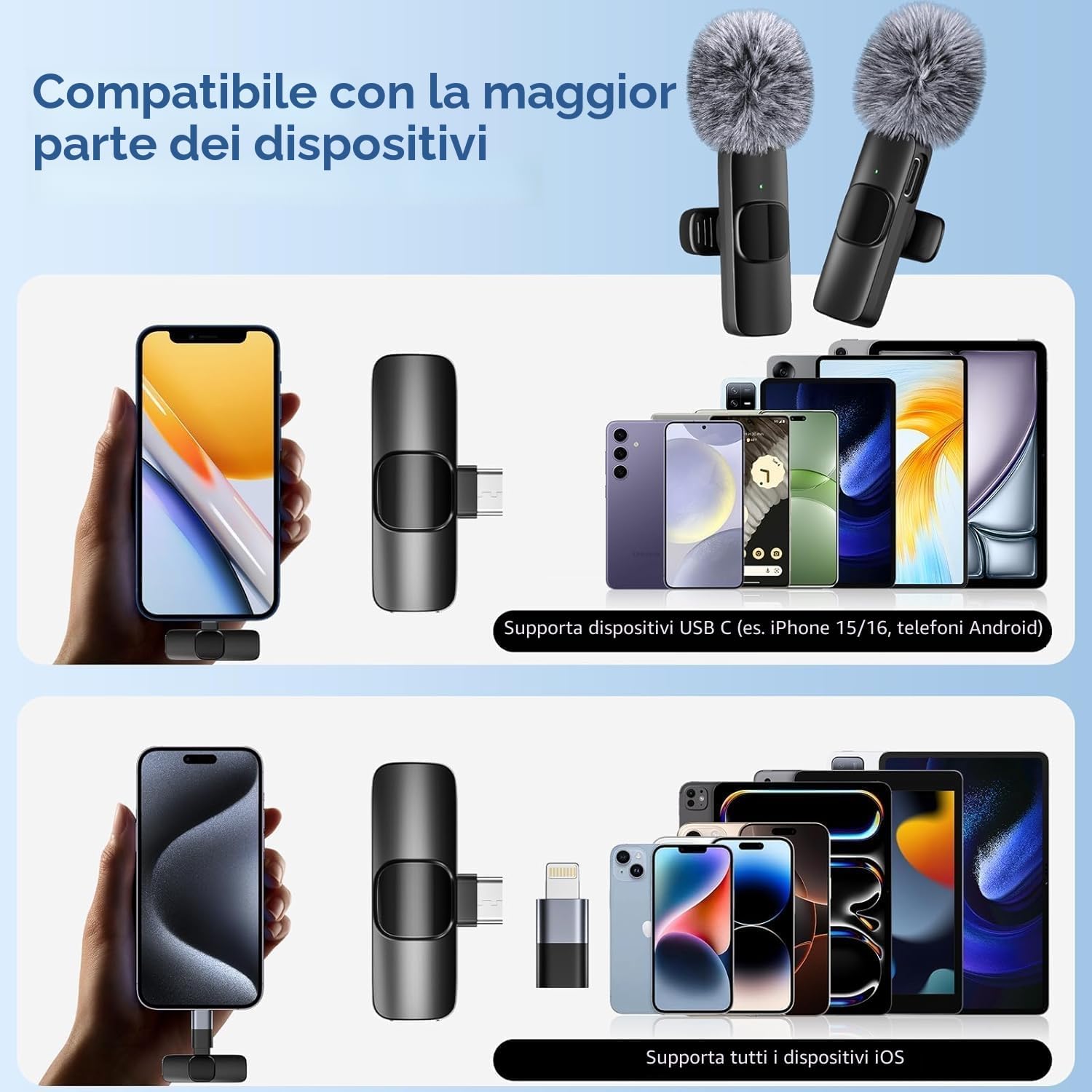 Thumbnail 3 de voijump Mini Mic Pro (Paio) – Microfono wireless lavalier per iPhone, Android e USB-C, 2 pezzi