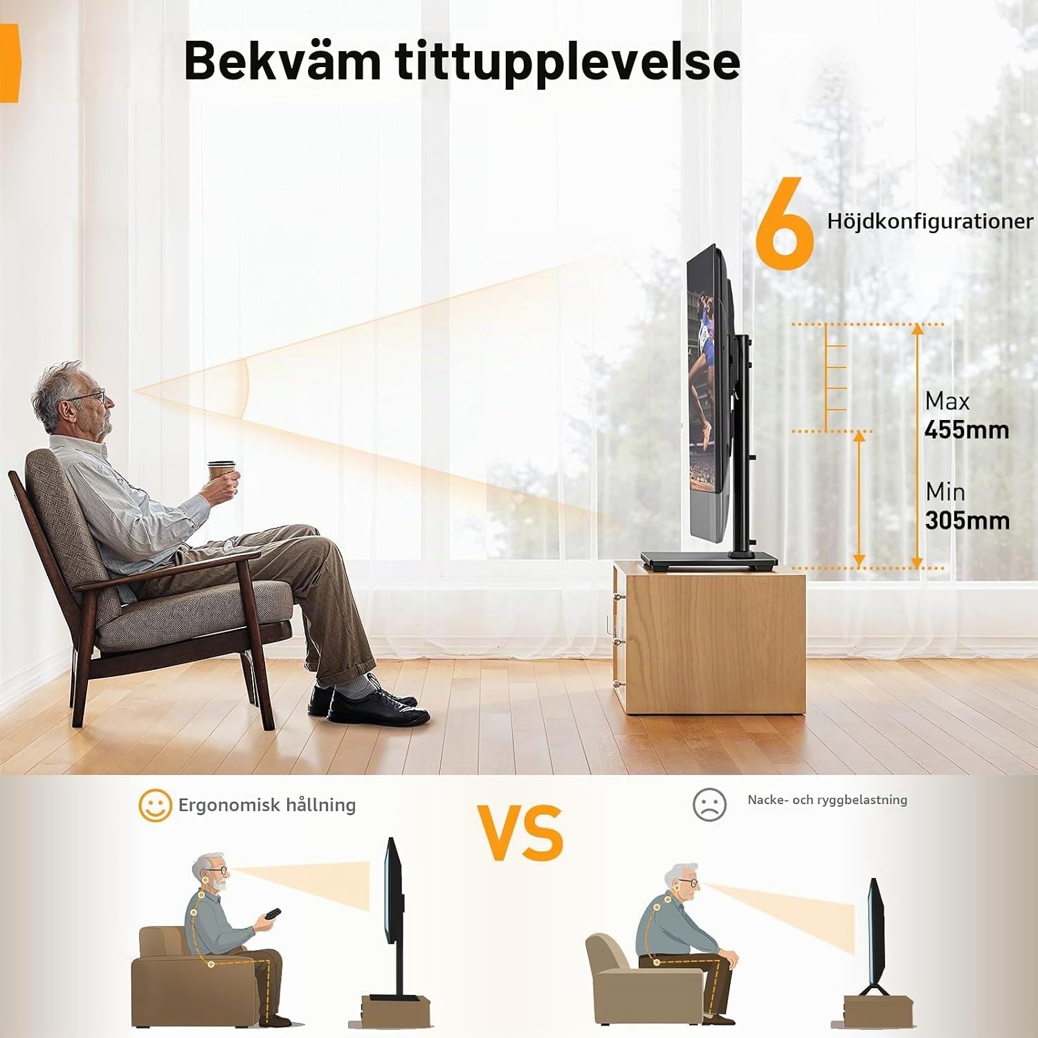 Detalle 1 de Perlegear PGTVS04-E TV-golvstativ för 26–55 tum, höjdjusterbart upp till 40 kg