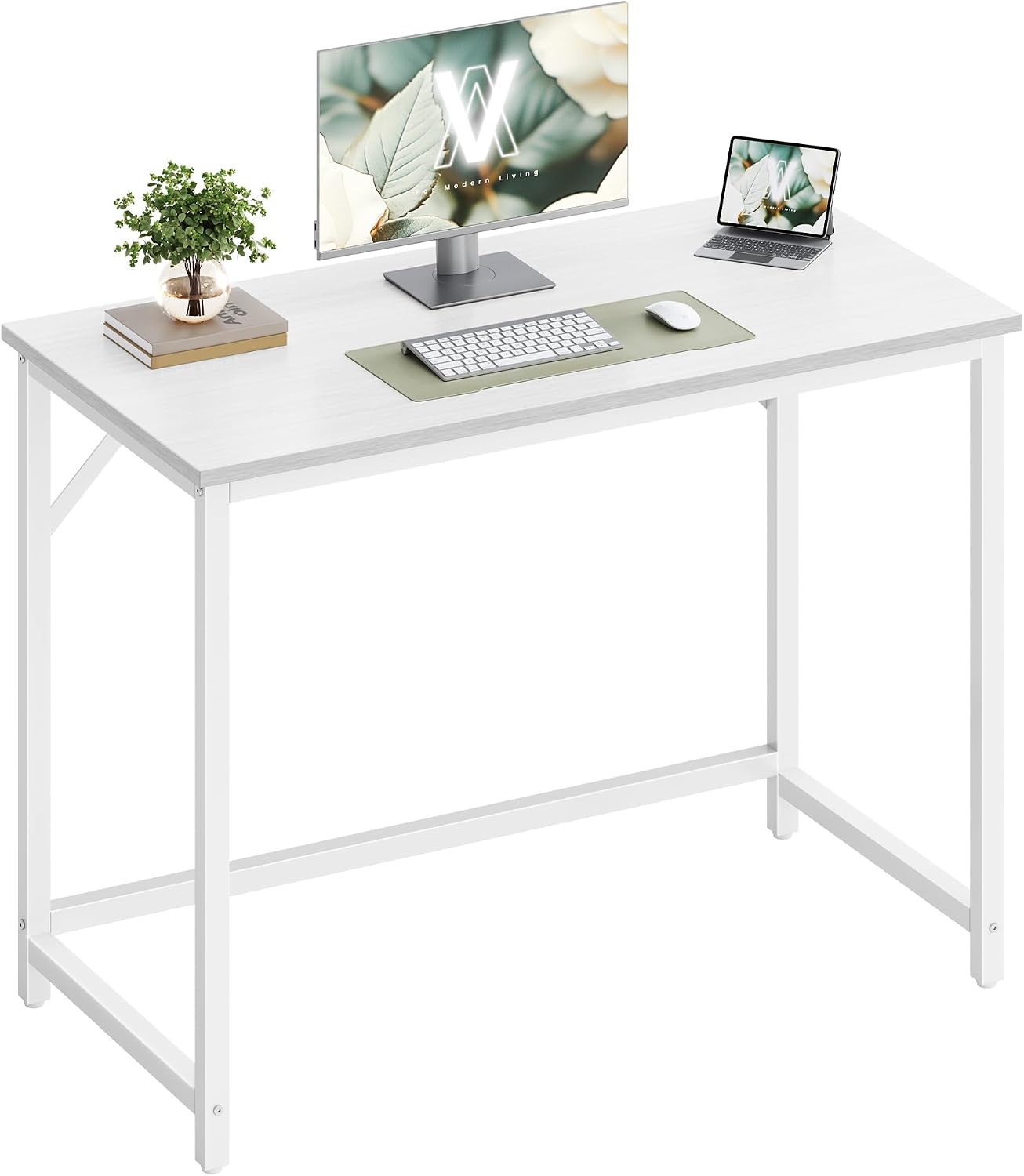 Detalle de VASAGLE Computertisch LWD041W44V1, 100 x 50 x 76 cm (ahornweiß/wolkenweiß) – für Arbeitszimmer & Zuhause