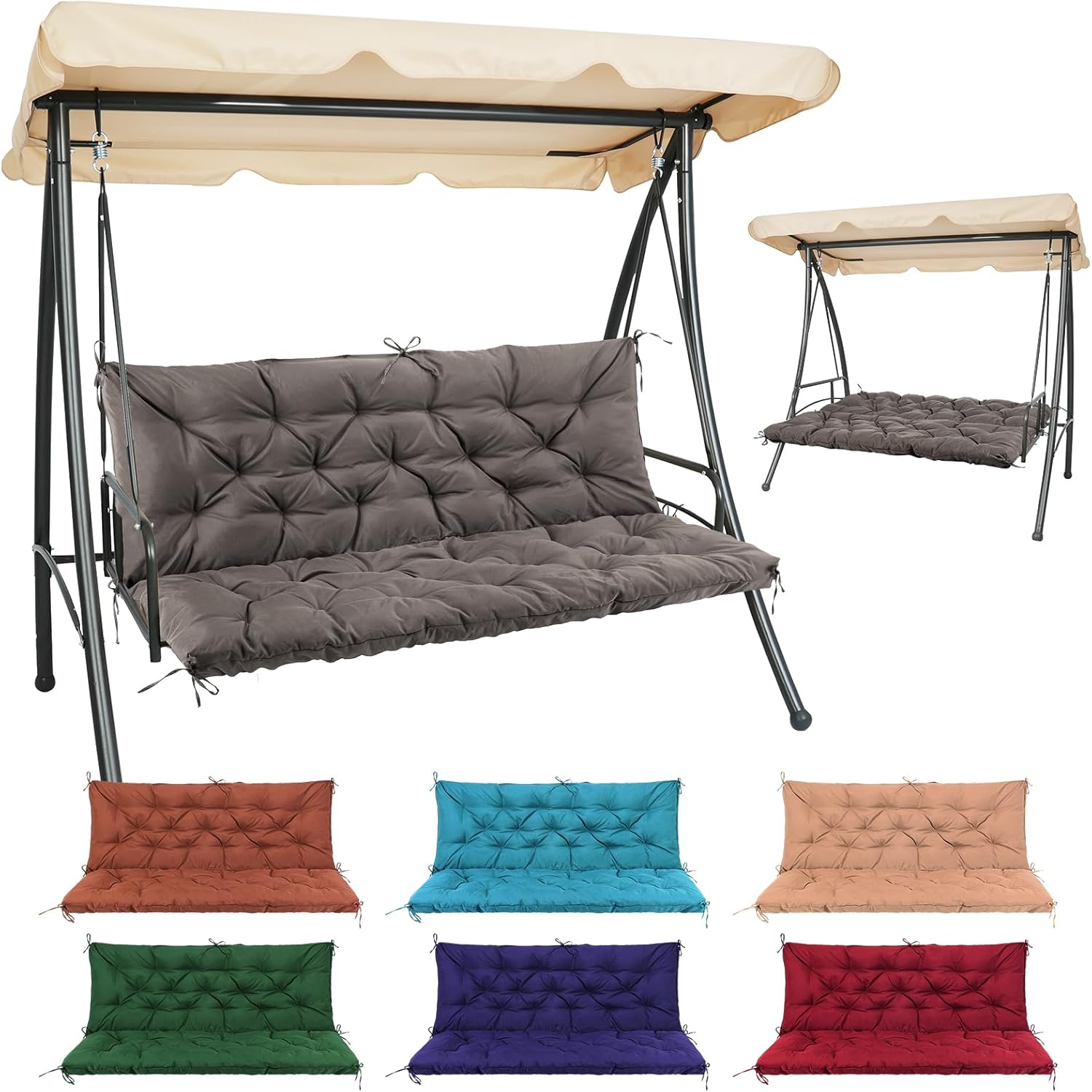 Detalle de Matalde Outdoor Cushions for Patio Furniture (60x40 inches, 4" Thick) Dark Grey with Backrest Straps