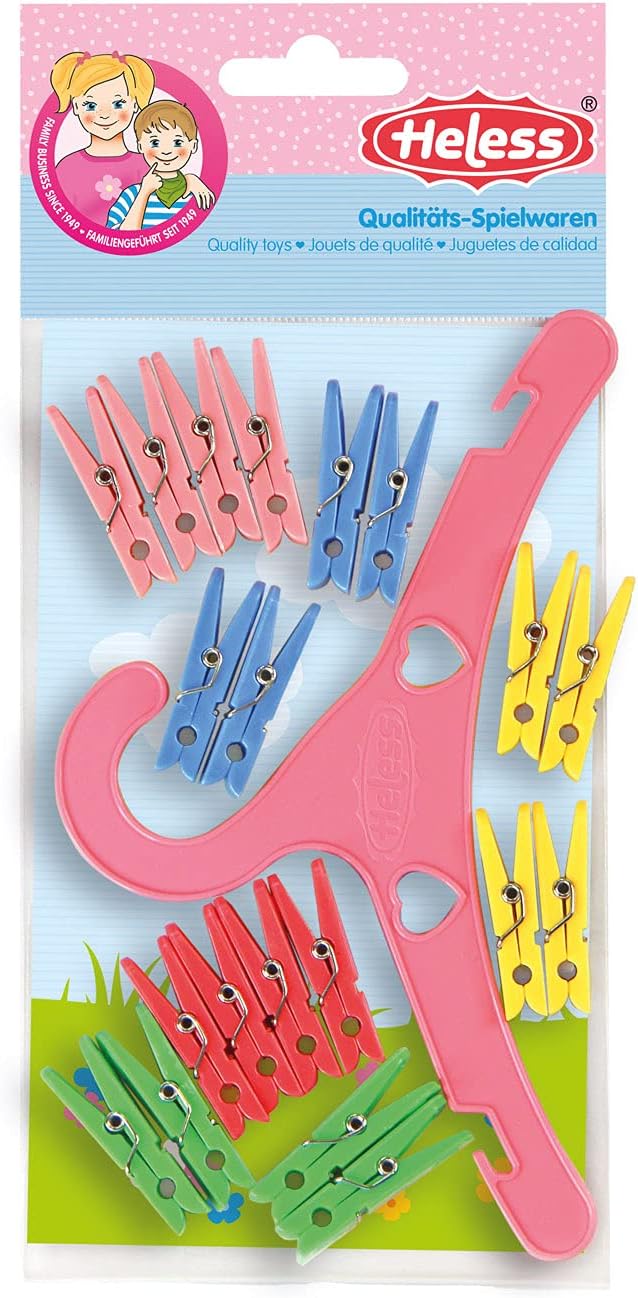 Detalle de Heless 116 poppenwas-set met 20 veelkleurige wasknijpers en kleerhanger