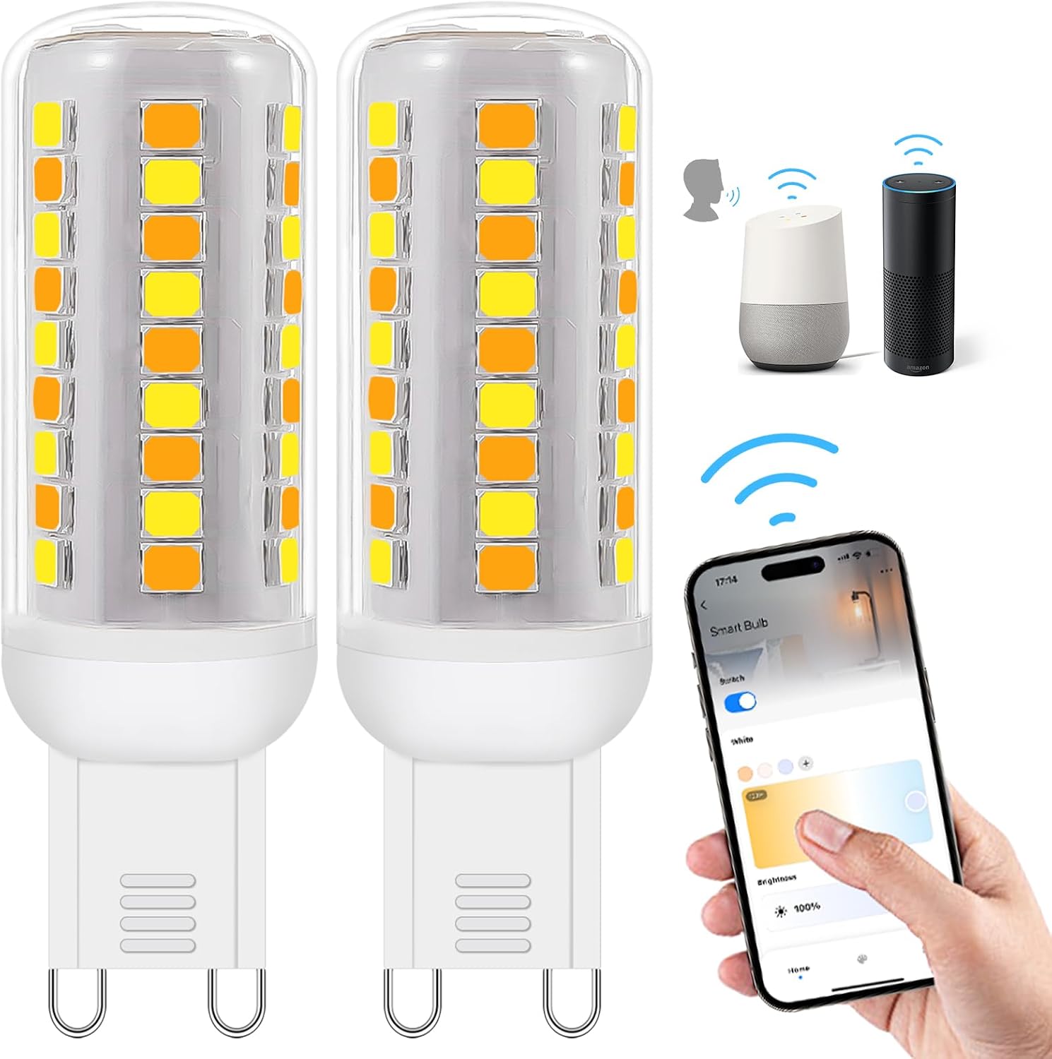 Detalle de I-SHUNFA G9-2835B-58LED slimme G9-ledlamp, wifi, dimbaar, 2-pack