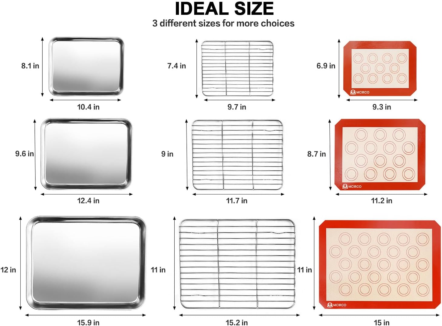 Thumbnail 1 de Stainless Steel Baking Sheet Tray Cooling Rack with Silicone Mats Set — 9-Piece (3 Sheets, 3 Racks, 3 Mats)