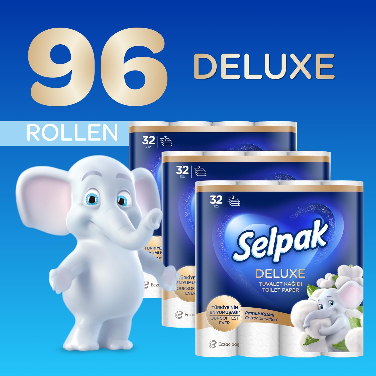 Detalle de Selpak Deluxe 3-lagig 96 Rollen 📄