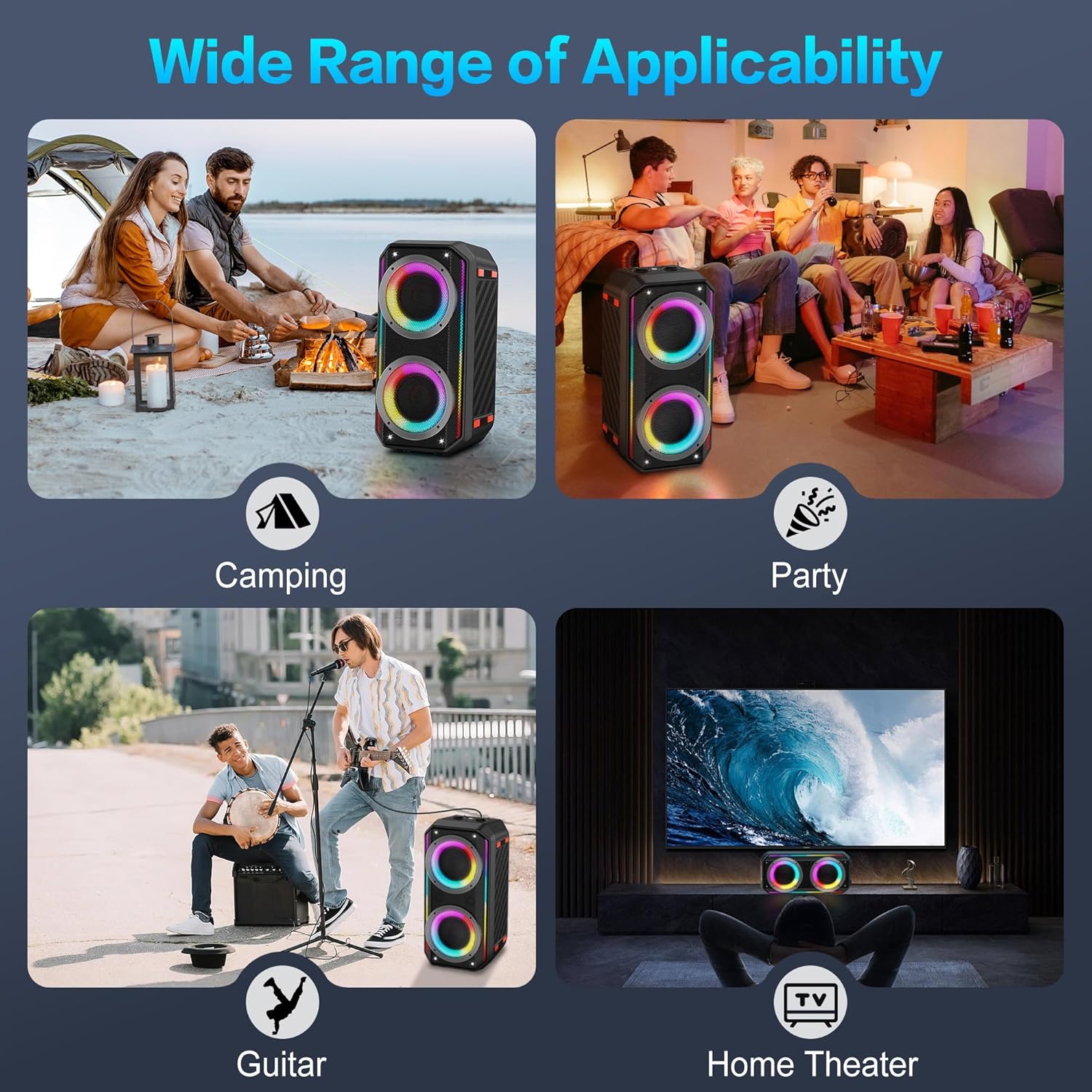 Detalle de TAMPROAD Q66 300W Peak Bluetooth party speaker with subwoofer and LED light show