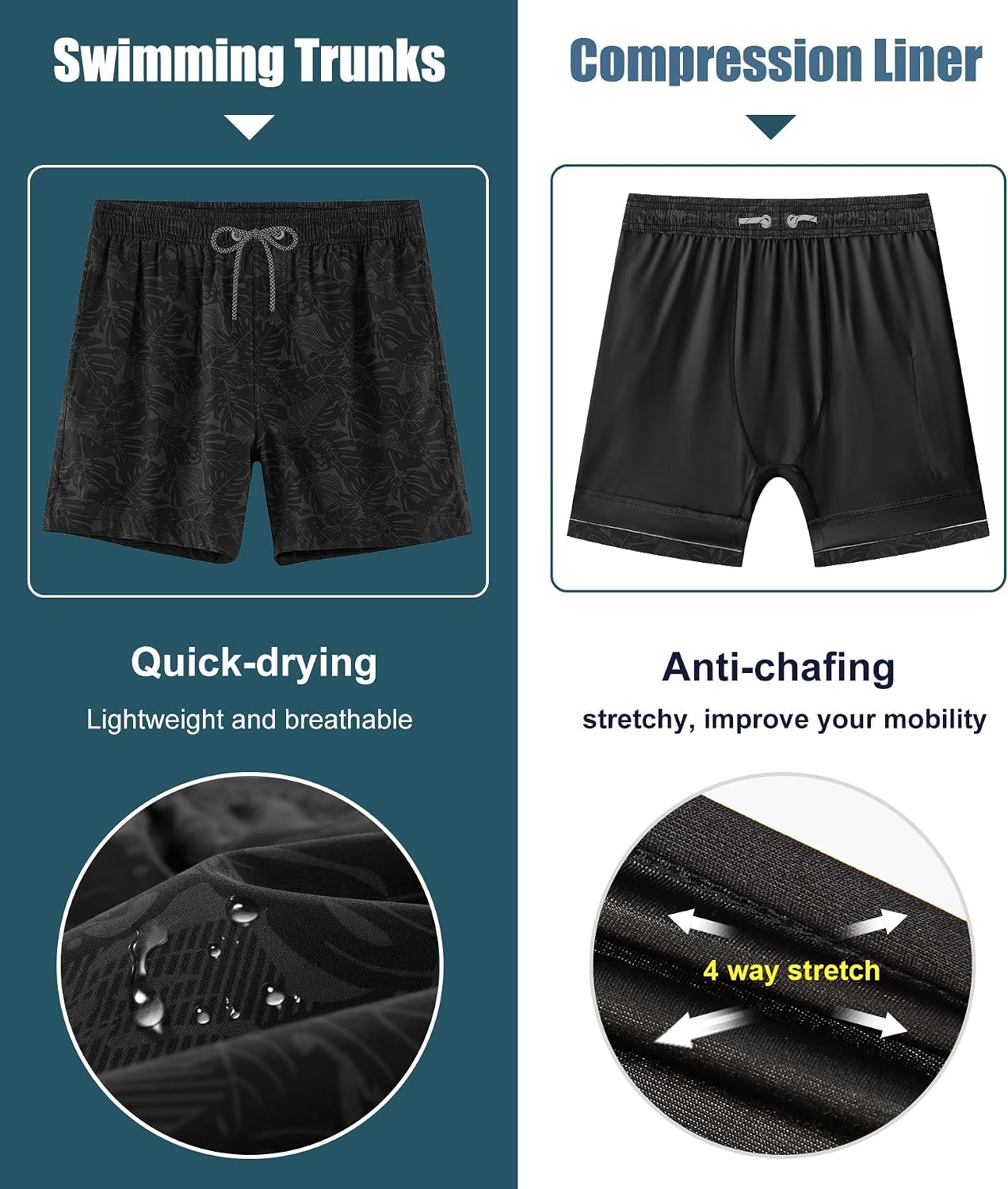 Detalle de APTRO Men's Swim Trunks with Compression Liner 5 Inch
