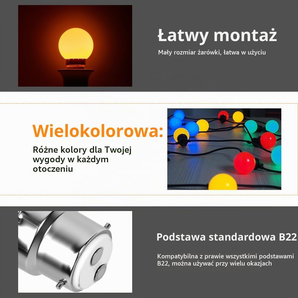 Thumbnail 2 de AUAUY 5164597 – żarówki LED G45 B22, 1 W, zestaw 12 sztuk w 6 kolorach
