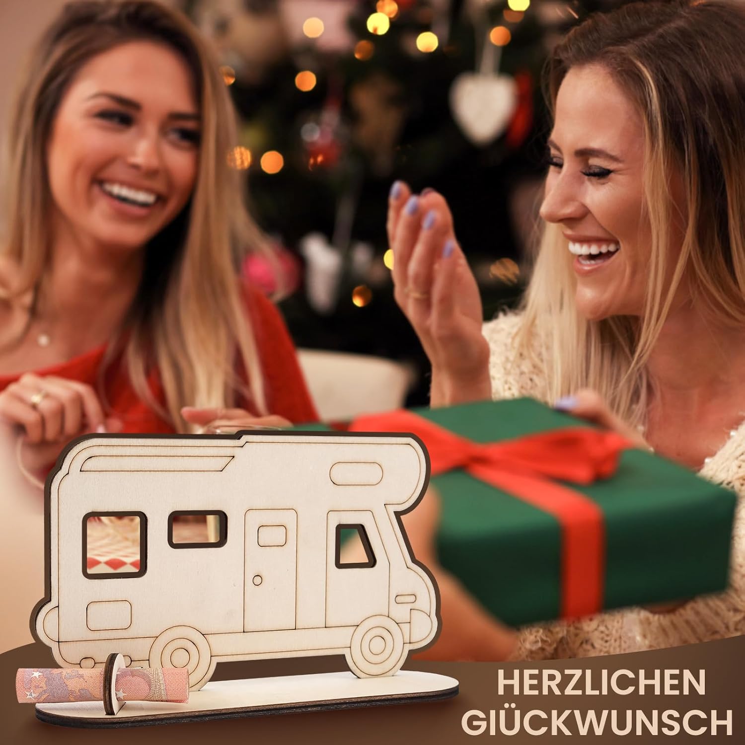 Thumbnail 5 de HOLDLEAF Wohnwagen Geburtstag Geldgeschenk aus Holz – Reisekasse im Caravan-Design für Camper