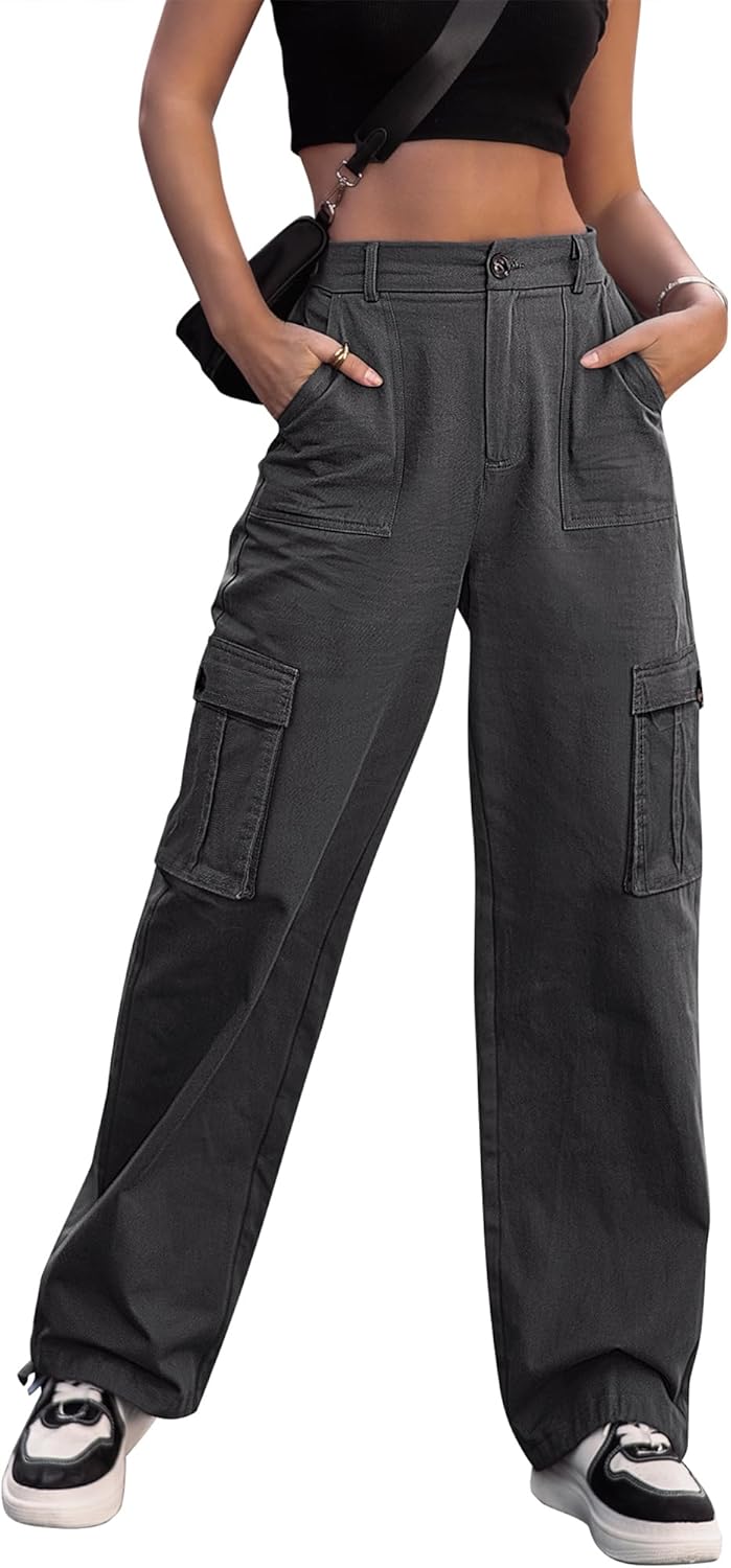 Detalle de Dordanity Y2K Cargohose für Damen – Baggy High Waist mit 6 Taschen aus Baumwollmischung