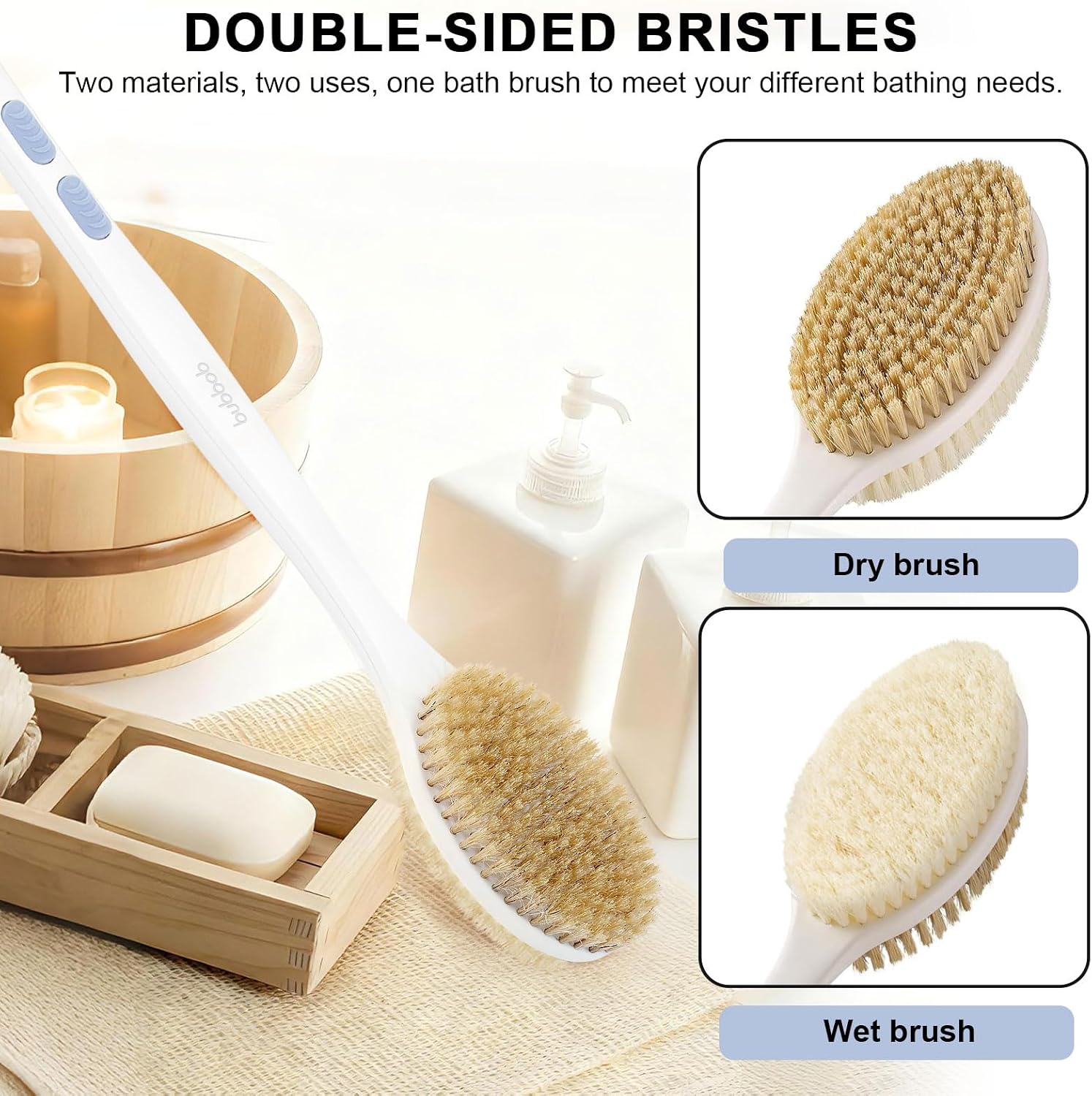 Detalle de Bubbob Back Scrubber with Long Handle — Dual-Sided Exfoliating Bath Brush (Blue)
