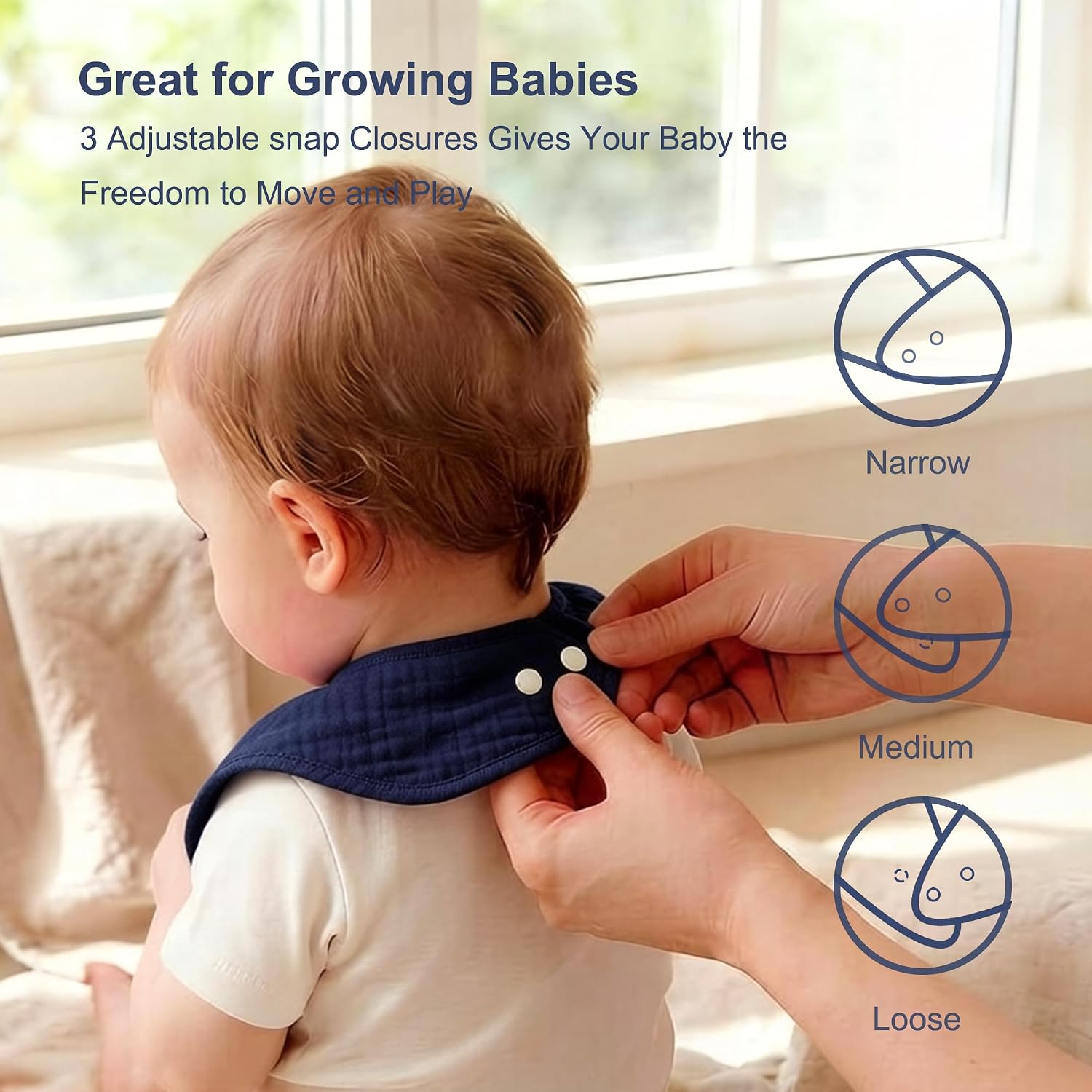 Detalle 2 de Benoxine Muslin Baby Bibs – Soft & Absorbent Adjustable Bandana Style, 7-Pack (Unisex)