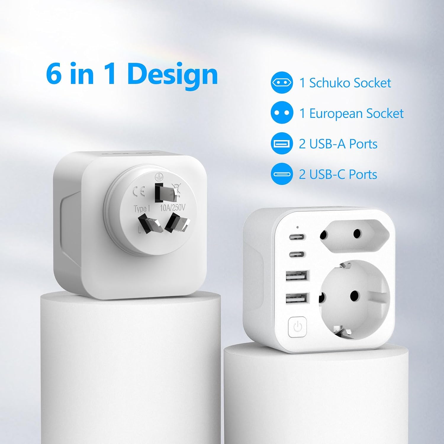Detalle de JSVER adaptateur voyage Australie/Chine 6 en 1 (Type I) avec 2 USB-A et 2 USB-C 17W
