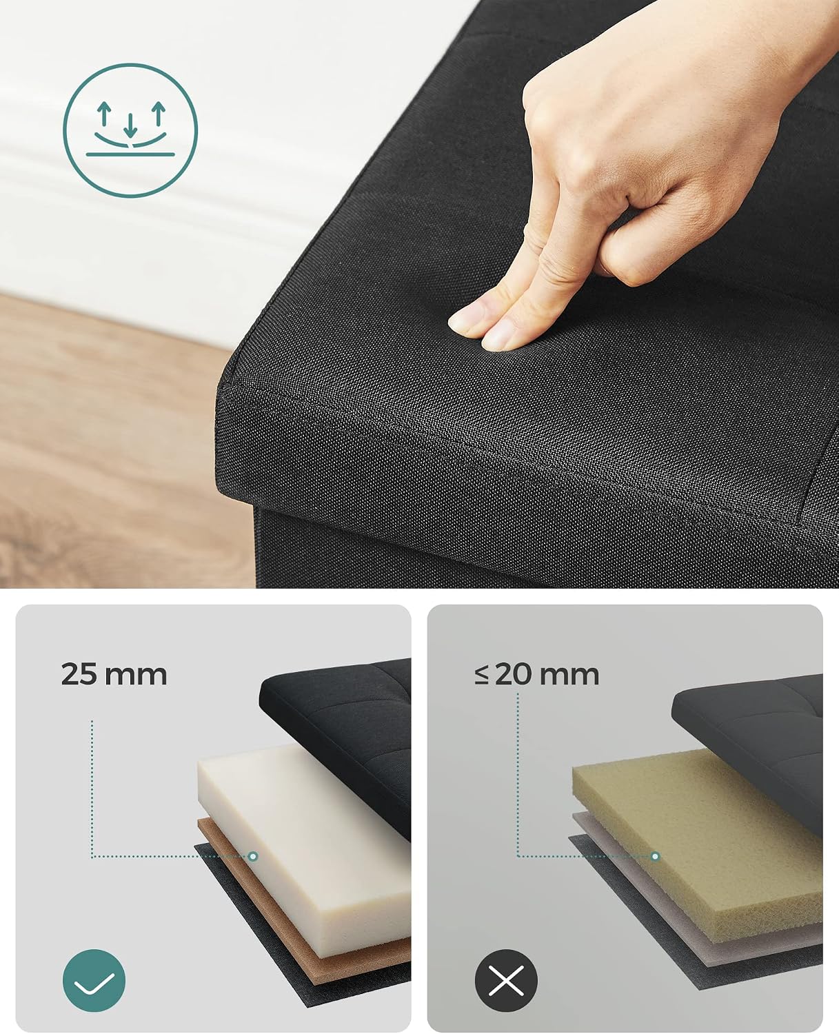 Thumbnail 6 de SONGMICS LSF077B20 Foldable Storage Ottoman, 131L Tufted Bench, Ink Black