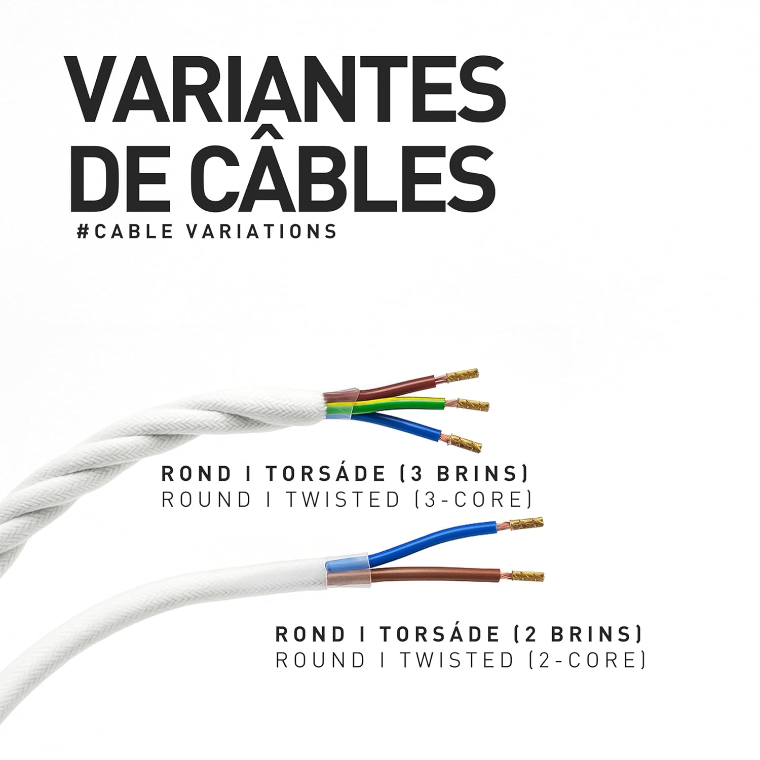 Detalle 2 de Câble électrique textile smartect blanc, 3 conducteurs, 10 mètres (3 x 0,75 mm²) pour lampes et projets DIY