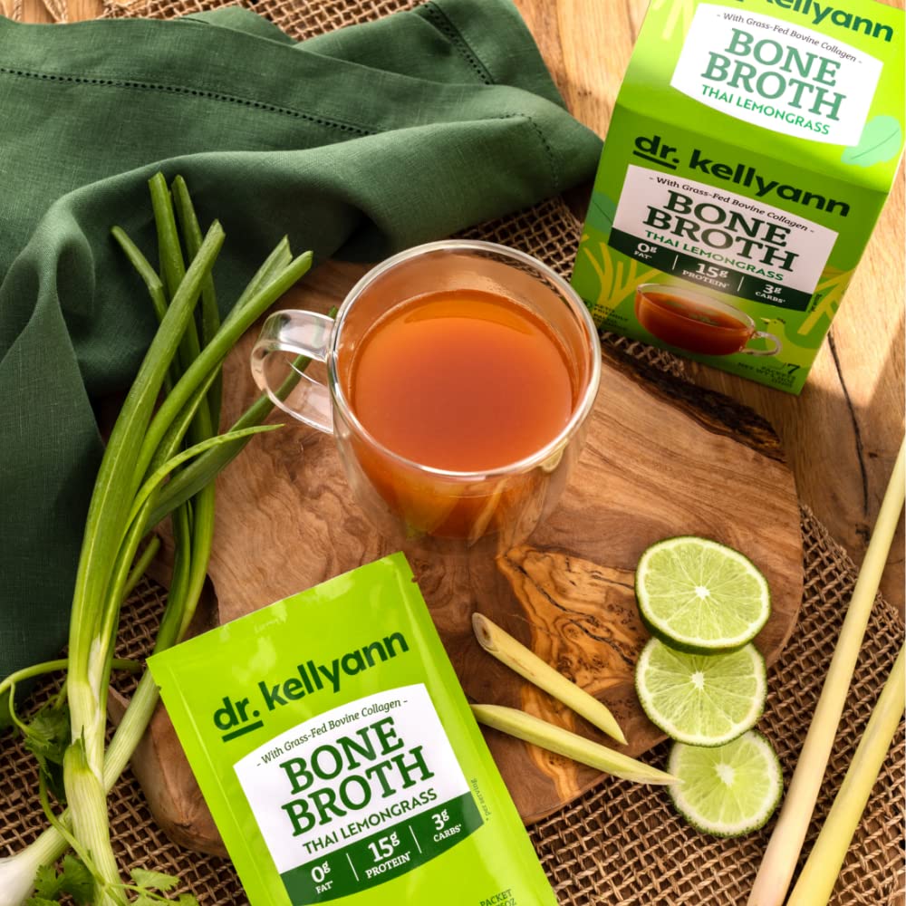 Detalle 1 de Dr. Kellyann Thai Lemongrass Bone Broth Packets, 7 Servings, 16g Protein