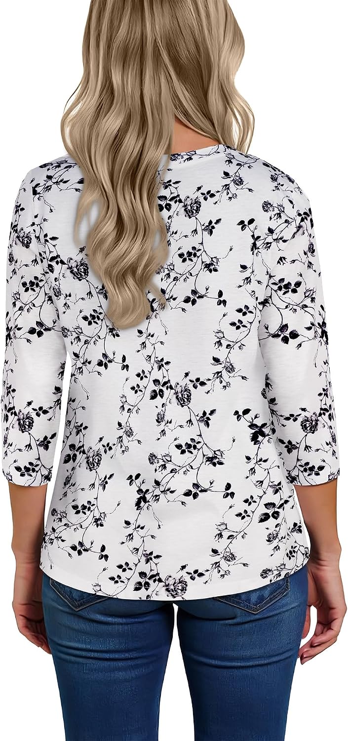 Detalle 2 de CHICALLURE Women's 3/4-Sleeve V-Neck Tunic Top