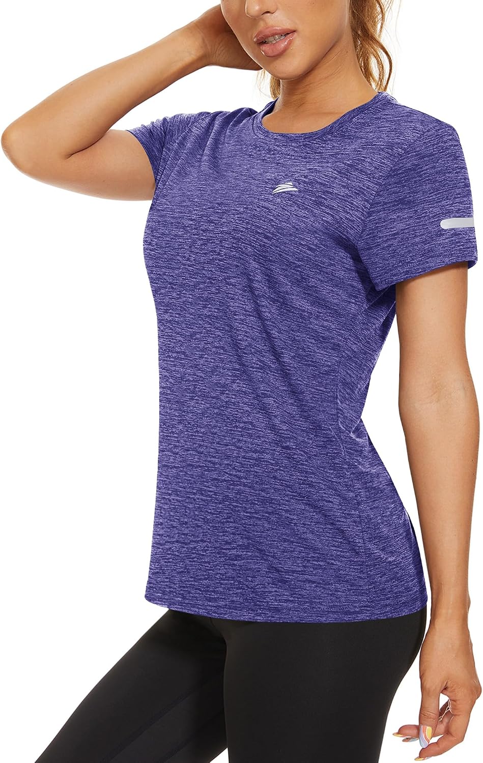 Detalle de KEFITEVD Melange Sportshirt Damen Kurzarm mit Reflexstreifen – atmungsaktives Stretch-Funktionsshirt (Regular Fit)