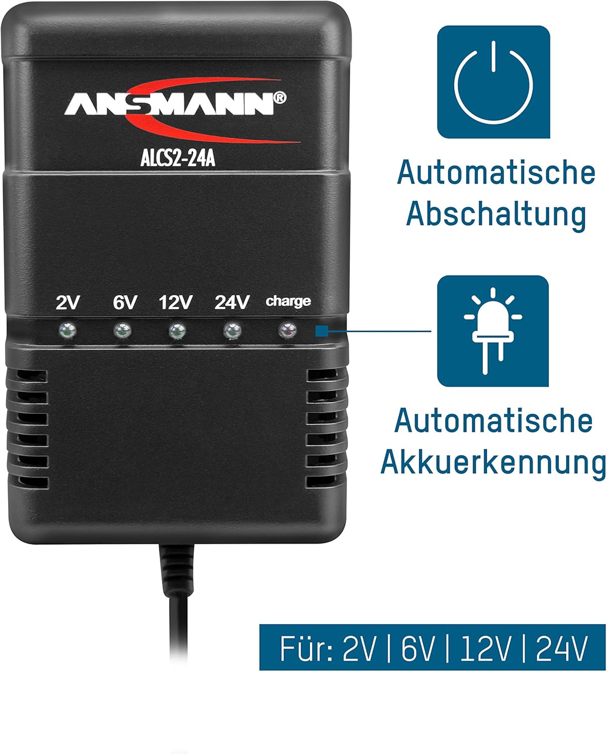 Thumbnail 1 de ANSMANN Autobatterie-Ladegerät ALCS 2-24 A – vollautomatisch für 2V, 6V, 12V & 24V Bleiakkus, 900 mA