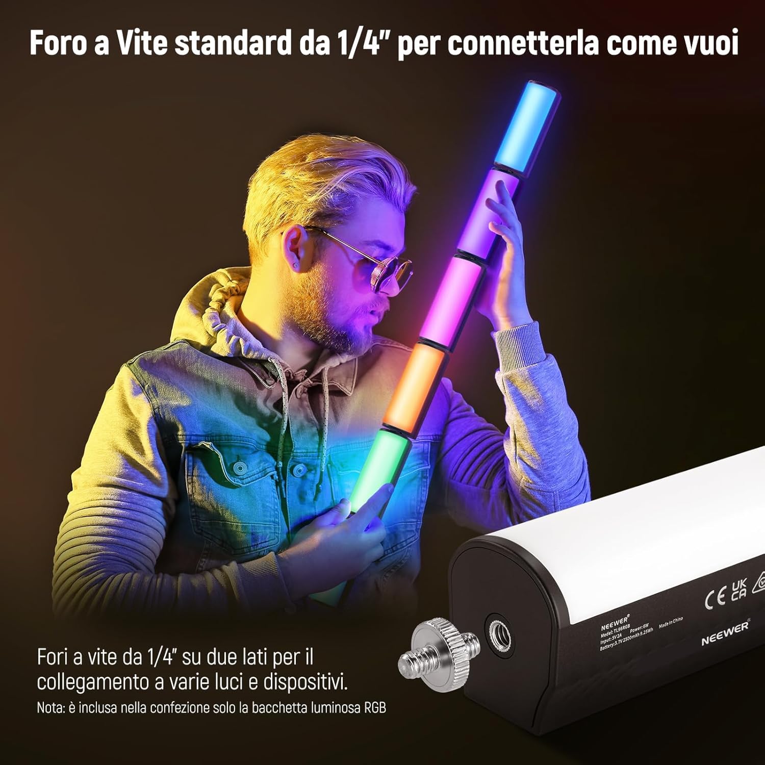 Thumbnail 4 de NEEWER Basic TL96RGB Set da 2 barre LED RGB magnetiche portatili con batteria ricaricabile 2500 mAh