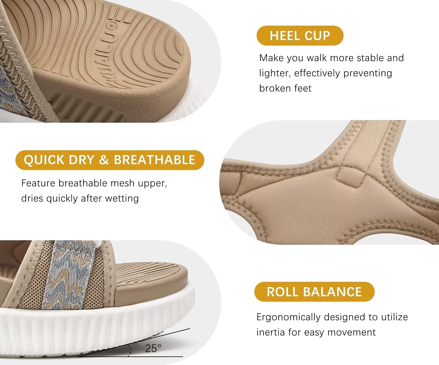 Detalle de KuaiLu Womens Orthopedic Walking Sandals with Arch Support and Cushioned Sole