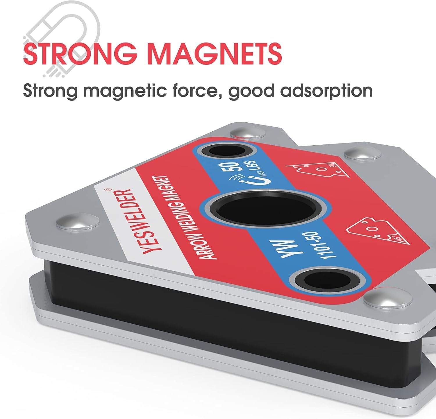 Detalle 2 de YESWELDER 50lb Welding Magnets (4-piece set) for 45°, 90° and 135° alignment