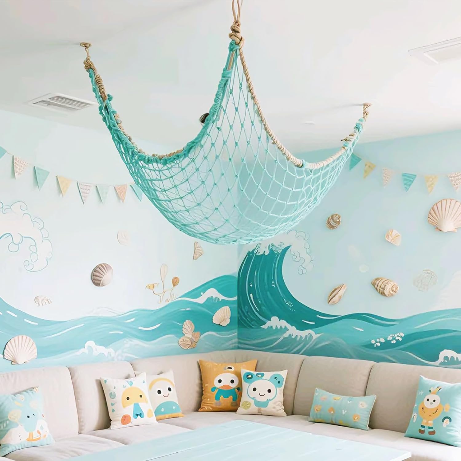 Thumbnail 4 de 2 Pack Natural Cotton Fish Net Decorations for Party – Nautical Hawaiian Backdrop & Table Decor
