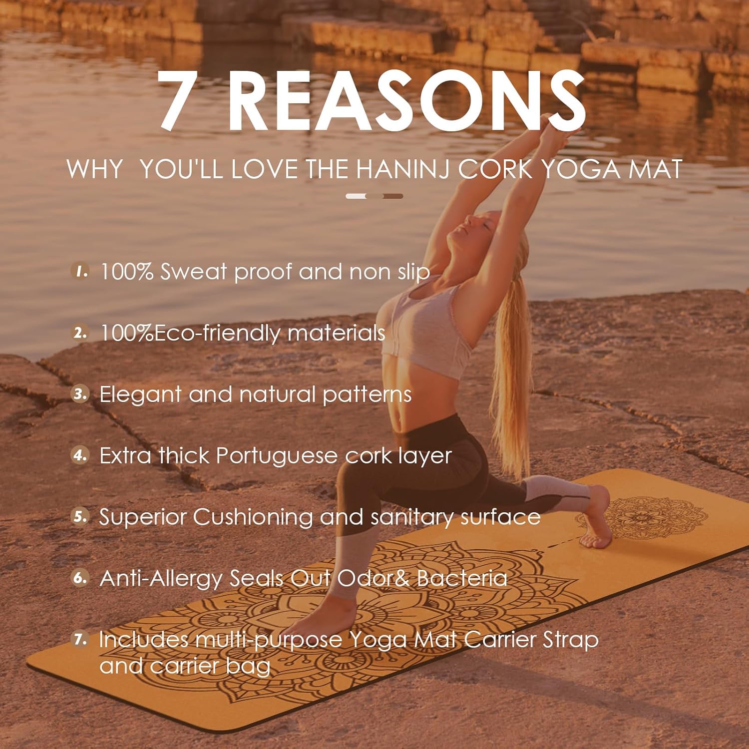 Thumbnail 1 de Eco-Friendly Cork Yoga Mat with Carry Bag – Non-Slip, 4 Patterns